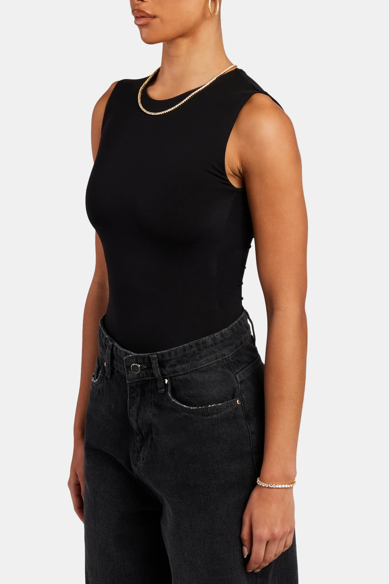 High Neck Sleeveless Bodysuit - Black - Image 3