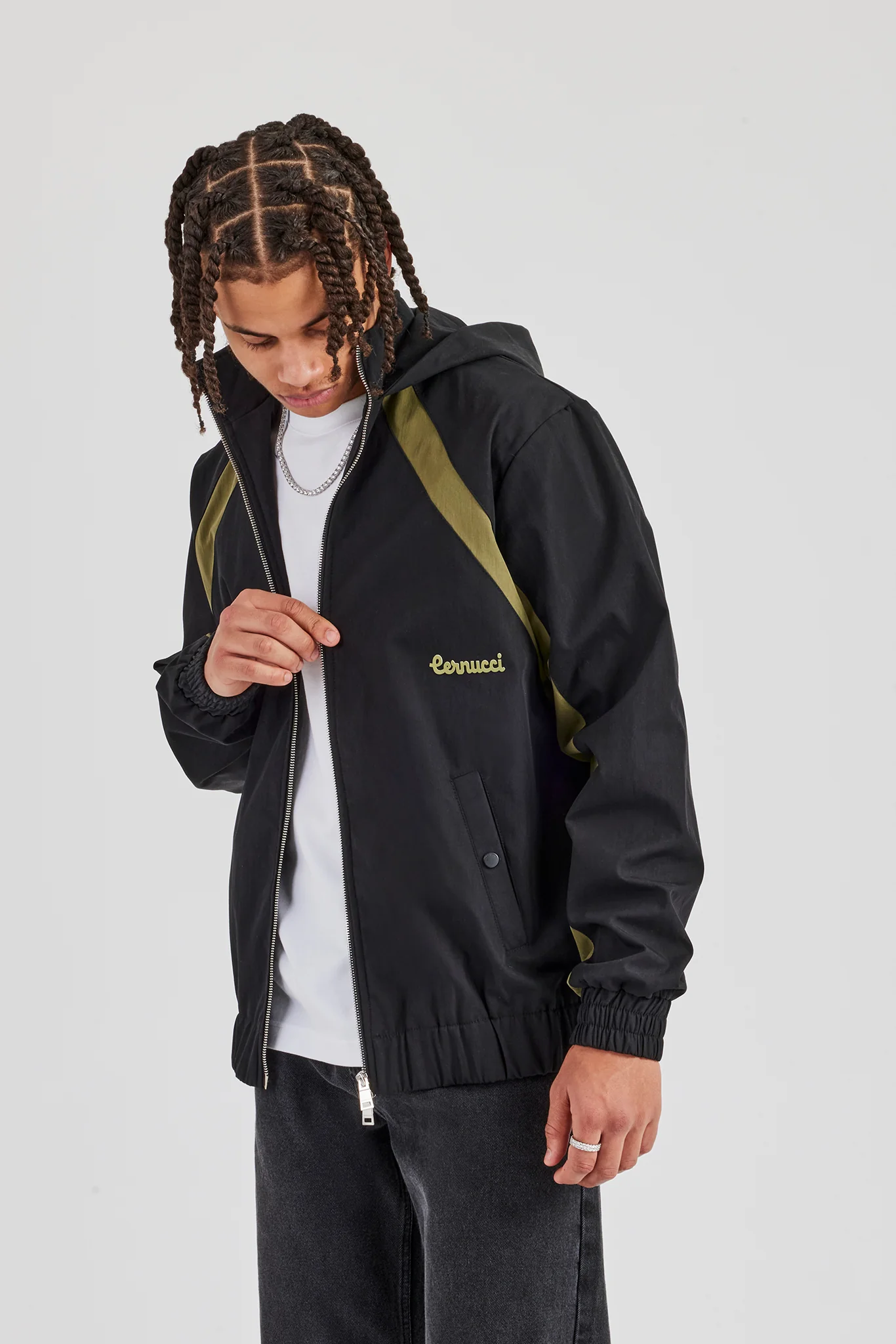 Hooded Nylon Contrast Block Jacket - Black - Image 4