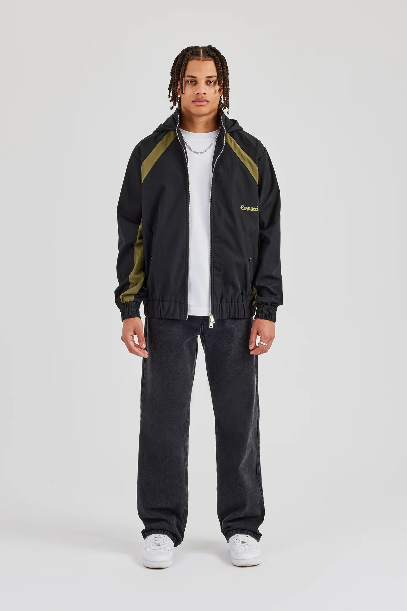 Hooded Nylon Contrast Block Jacket - Black - Image 5