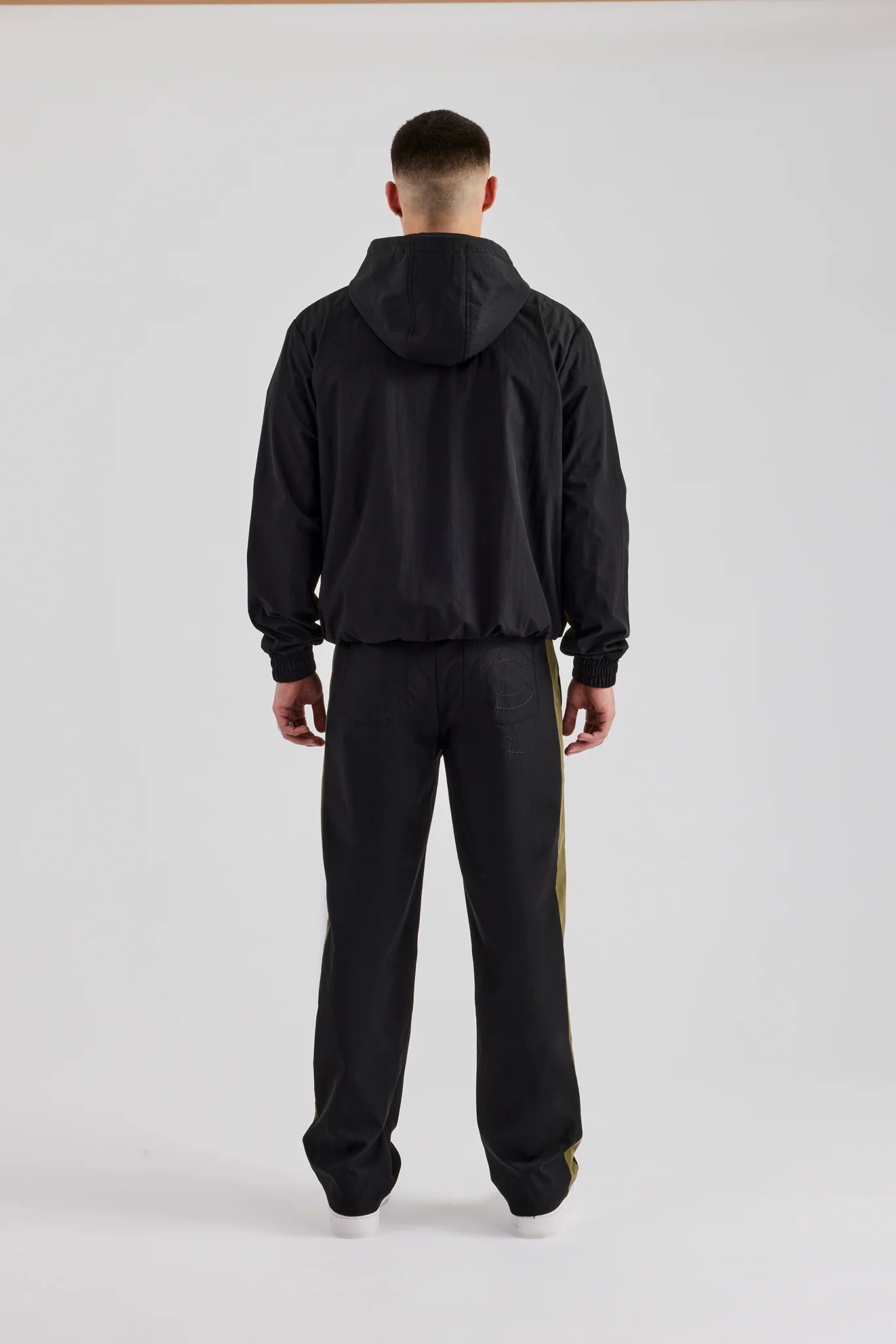 Hooded Nylon Contrast Block Jacket & Straight Leg Jogger - Black - Image 3