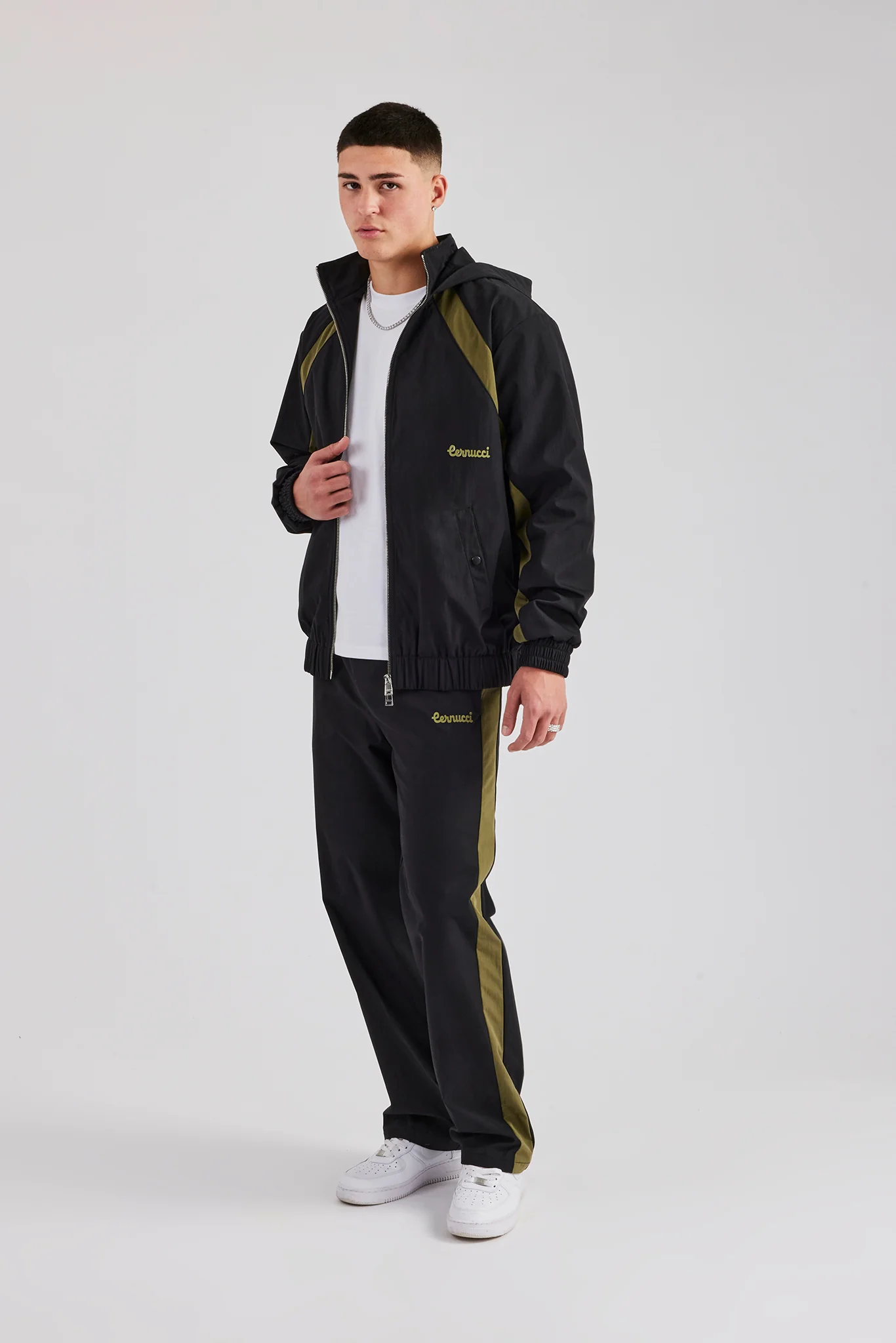 Hooded Nylon Contrast Block Jacket & Straight Leg Jogger - Black - Image 5