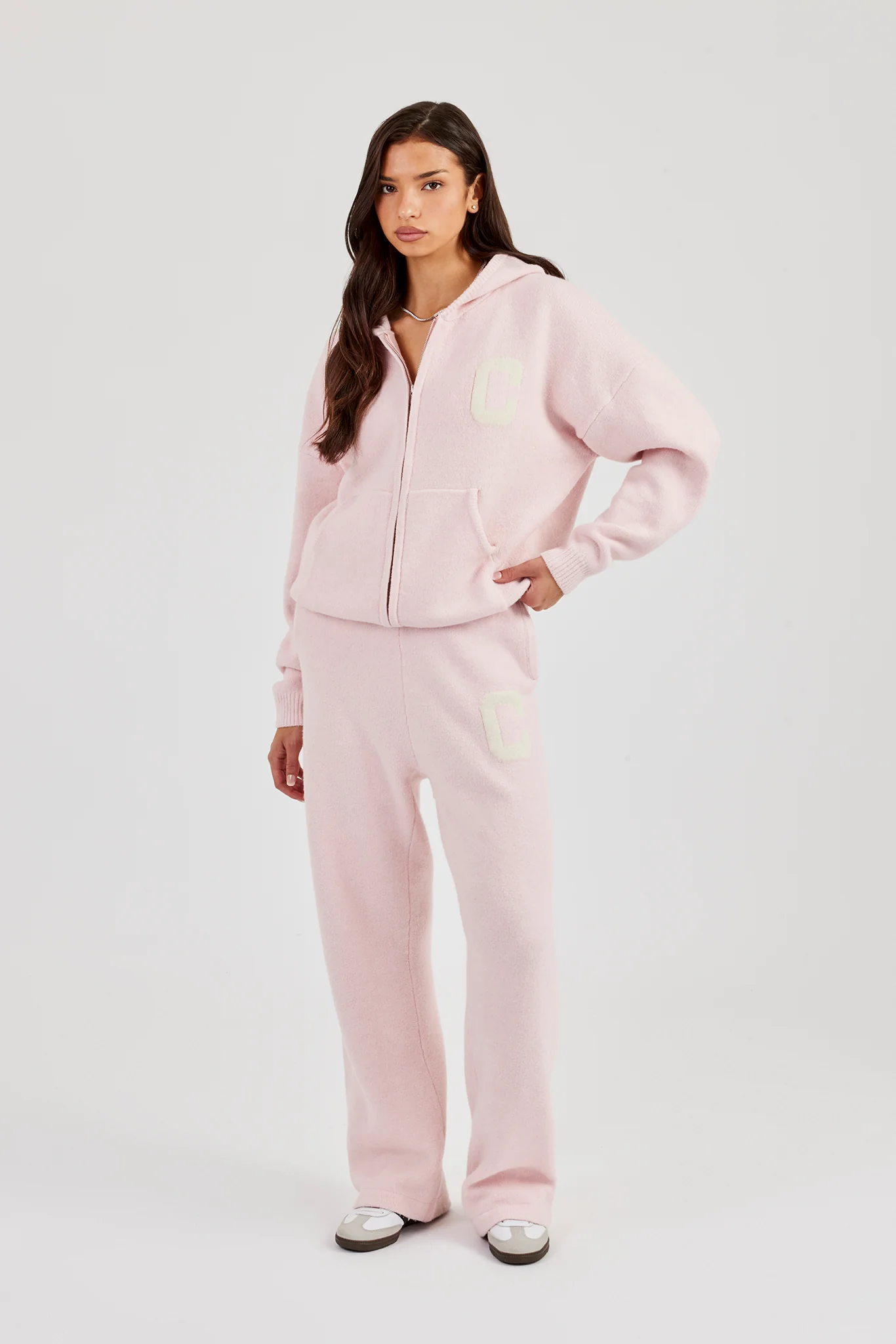 Hooded Zip Through Knitted Hoodie - Pink - Image 7