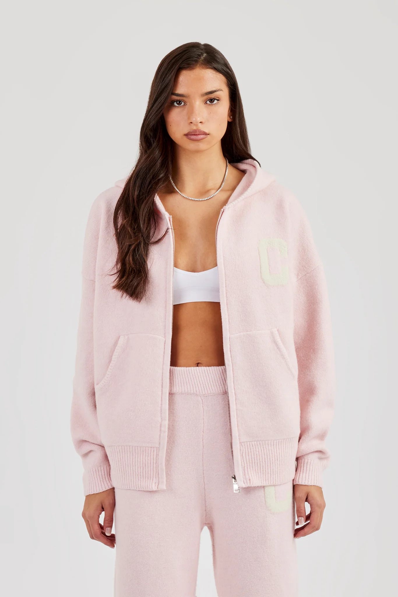 Hooded Zip Through Knitted Jumper - Baby Pink - Image 5