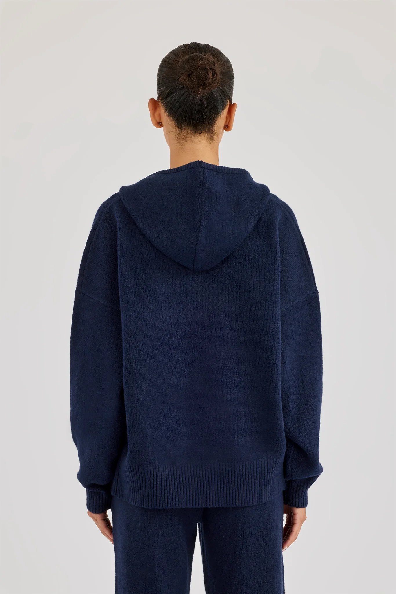 Hooded Zip Through Knitted Jumper - Navy - Image 4
