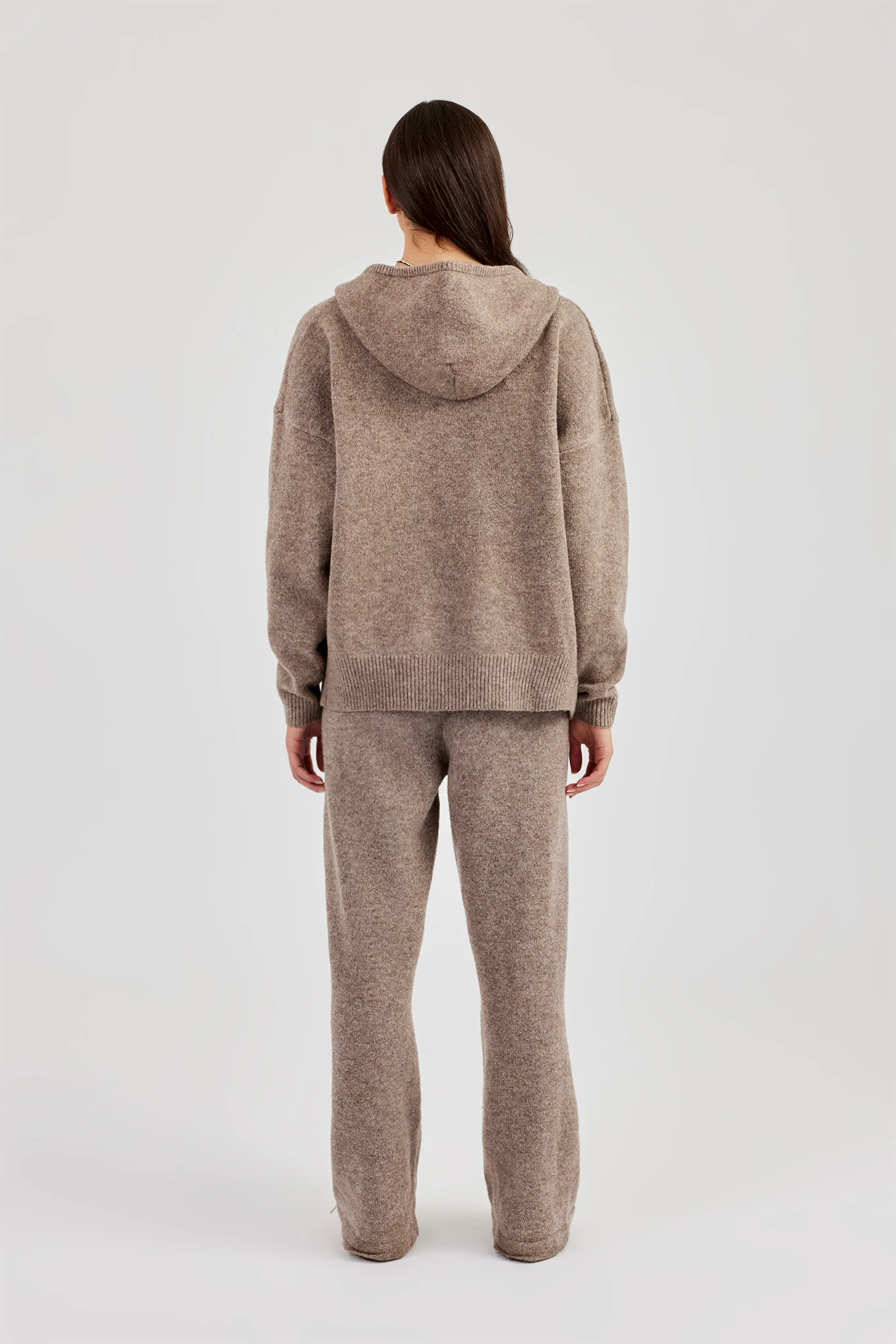Hooded Zip Through Knitted Tracksuit - Taupe - Image 3