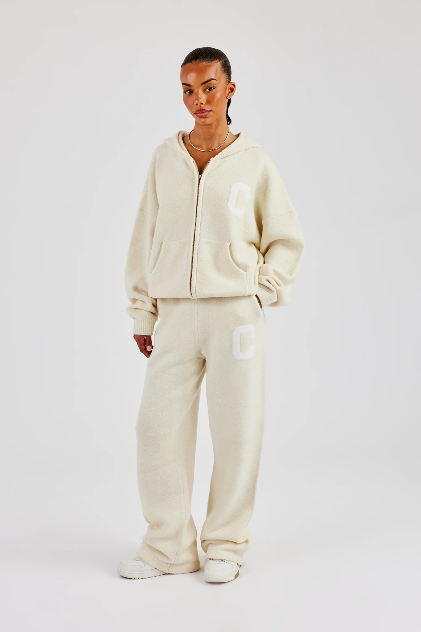 Hooded Zip Through Knitted Tracksuit  Butter Yellow - Image 2
