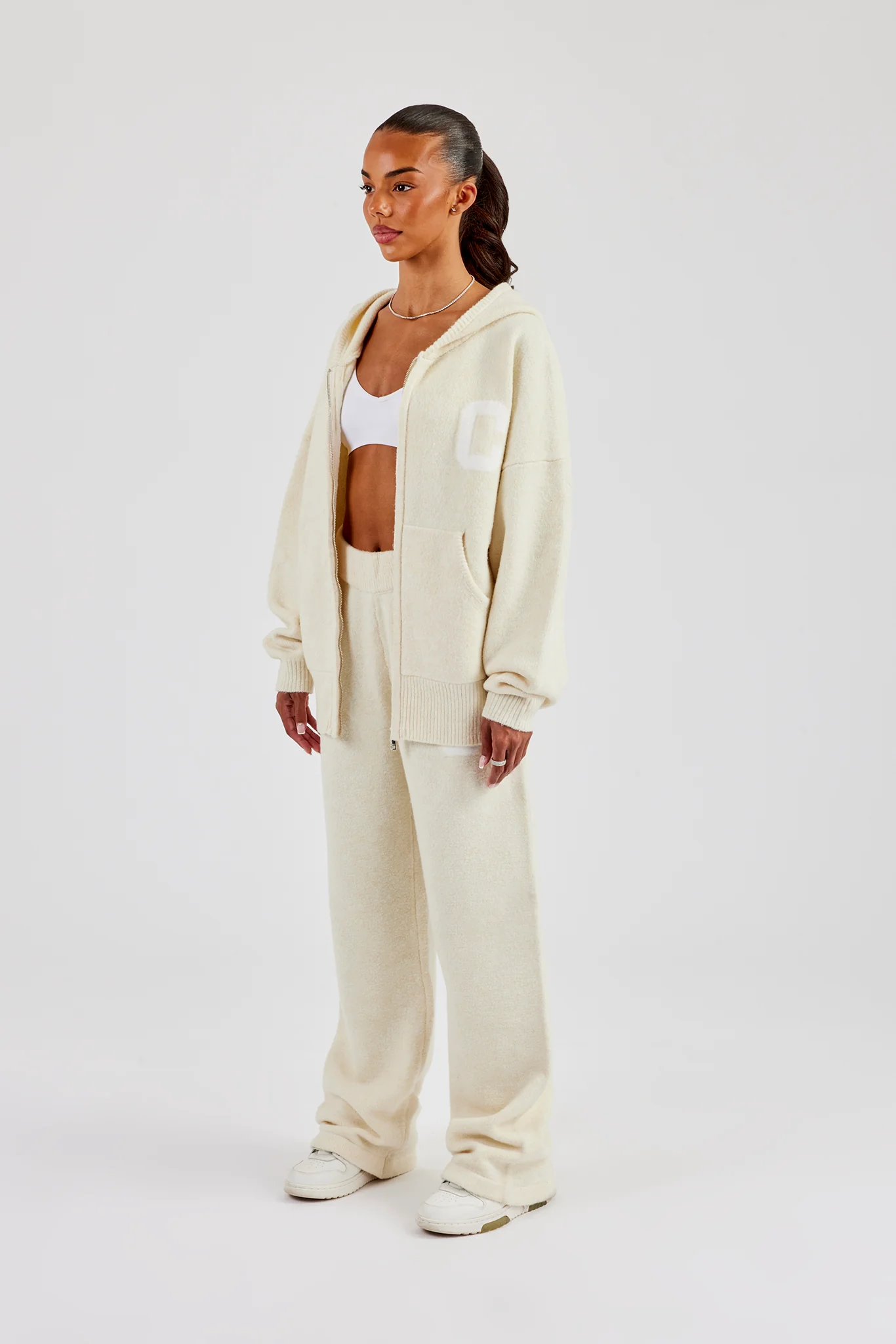 Hooded Zip Through Knitted Tracksuit  Butter Yellow - Image 3