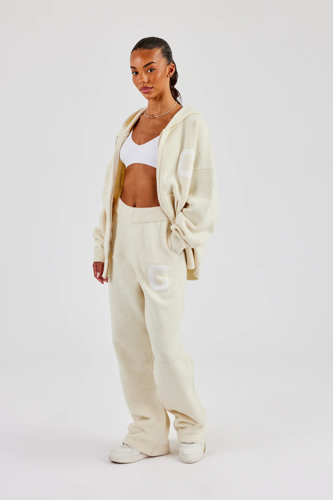 Hooded Zip Through Knitted Tracksuit  Butter Yellow - Image 5