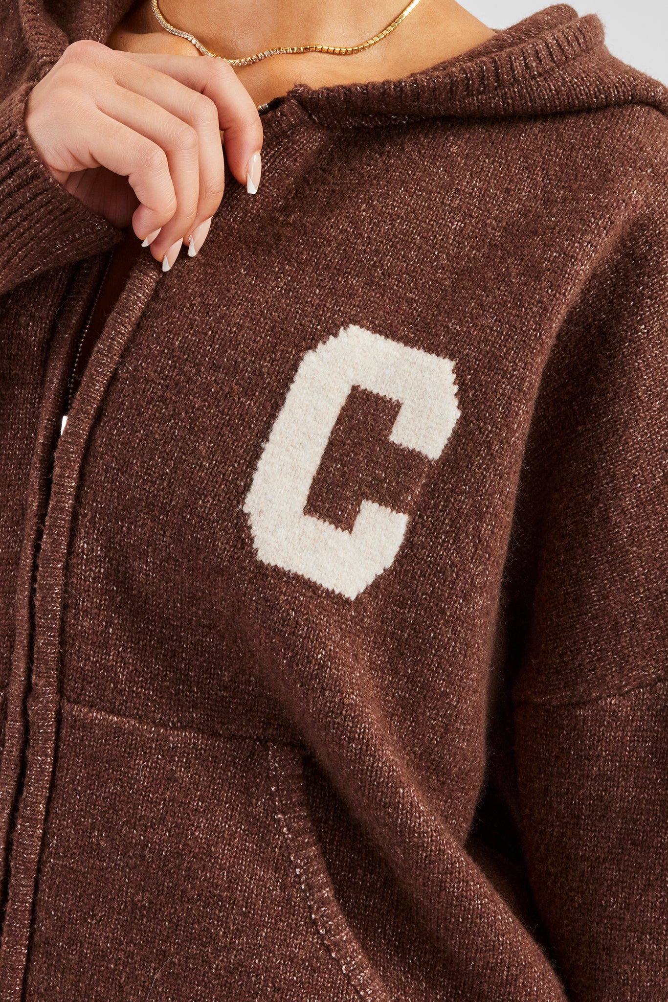 Hooded Zip Through Knitted Tracksuit - Chocolate - Image 2