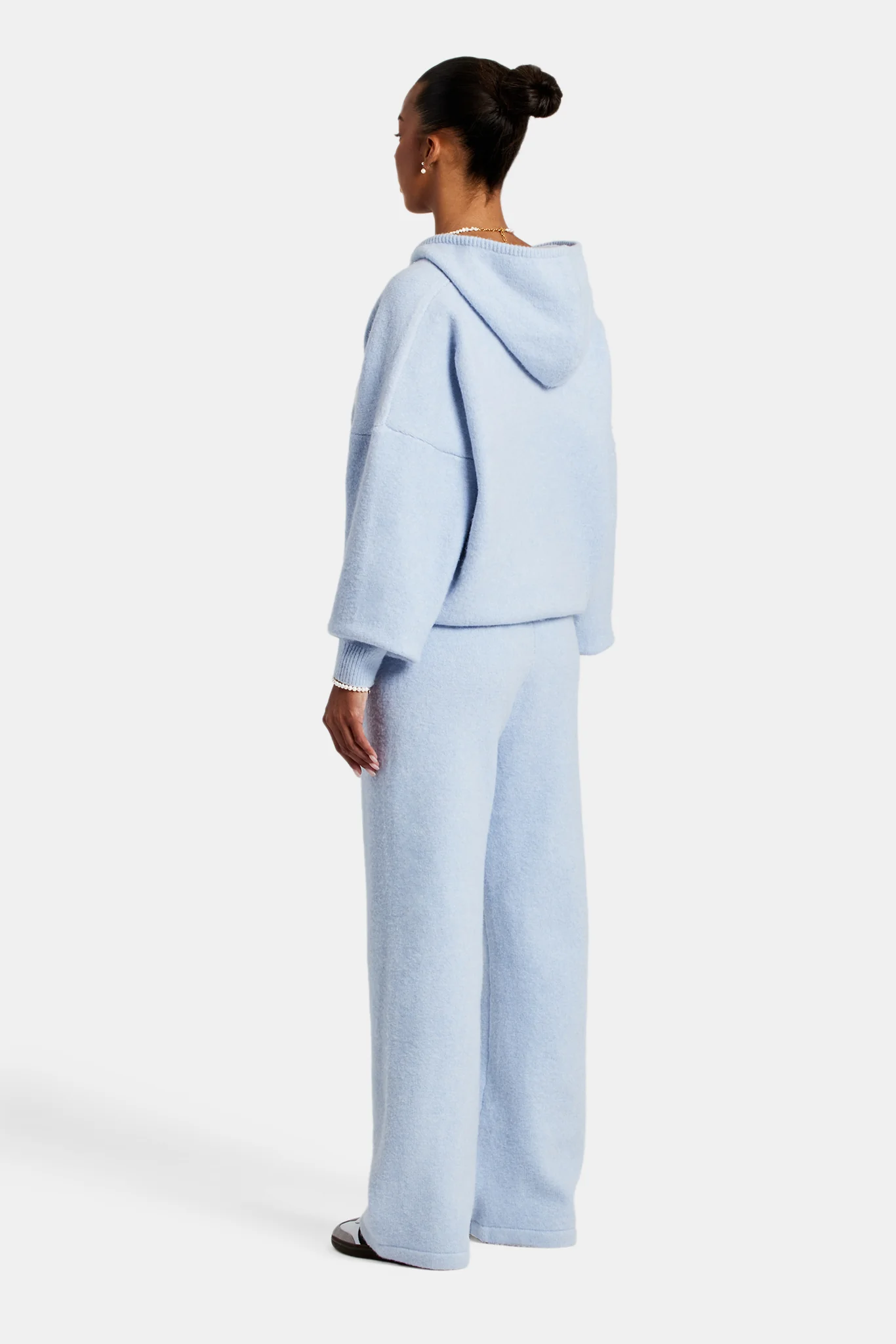 Hooded Zip Through Knitted Tracksuit - Light Blue - Image 10