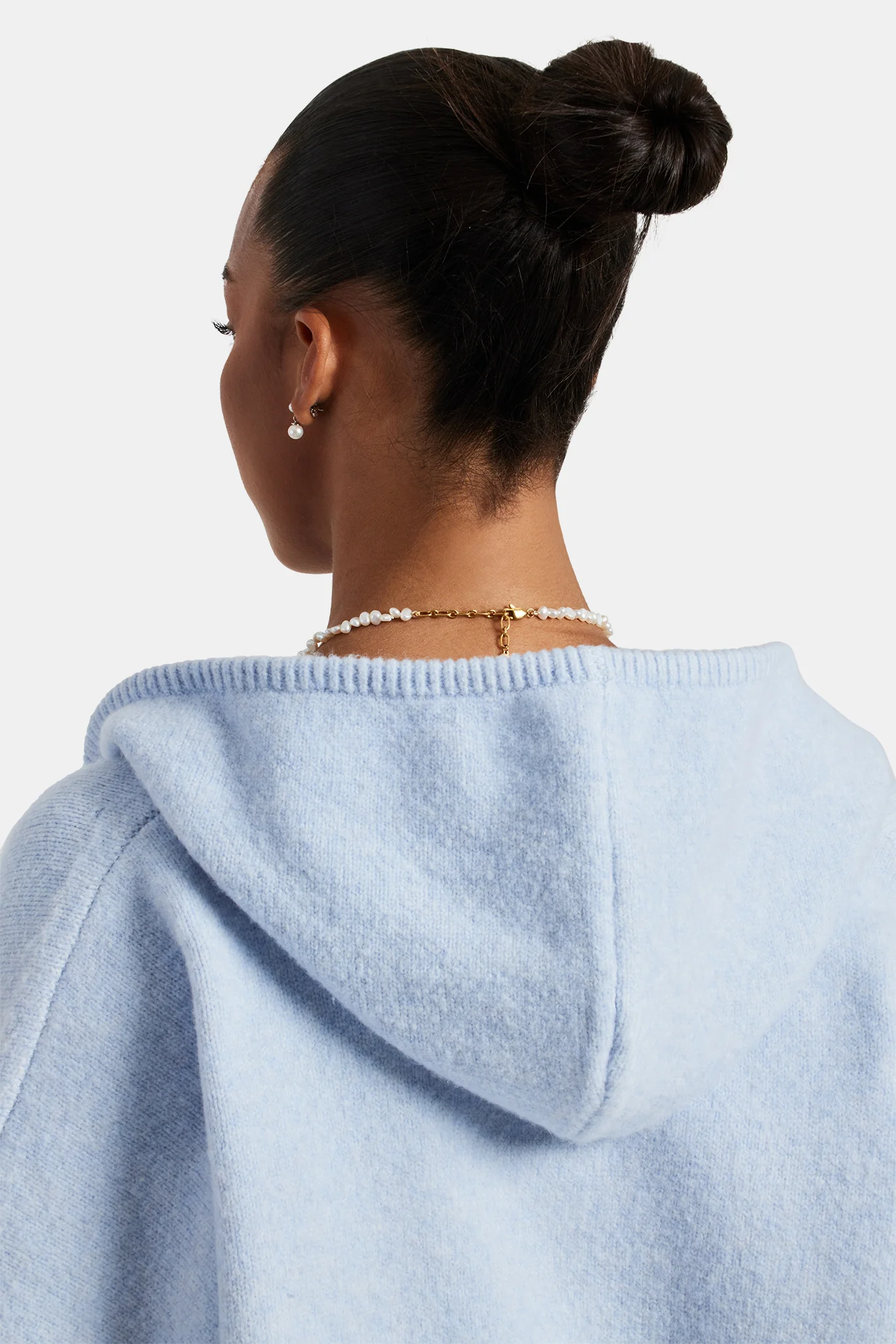 Hooded Zip Through Knitted Tracksuit - Light Blue - Image 4