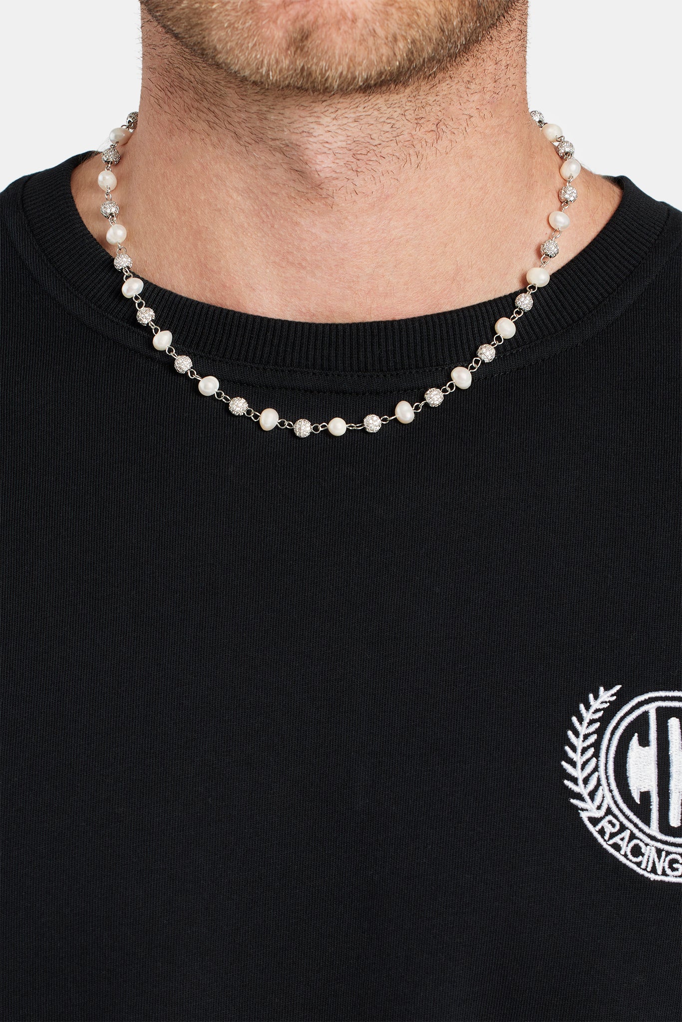 Ice CZ Ball & Freshwater Pearl Necklace - Image 2