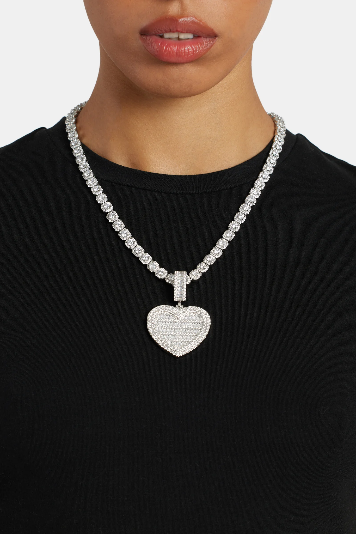 Iced 50mm CZ Baguette Heart Pendant - Image 3