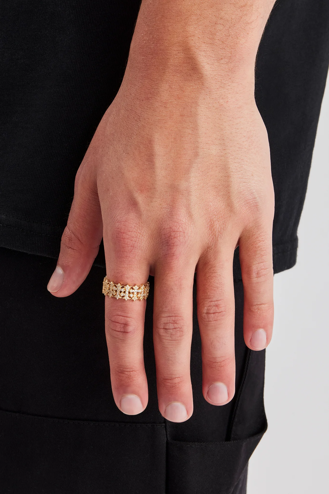 Iced Alternating Cross Ring - 8mm - Gold - Image 2