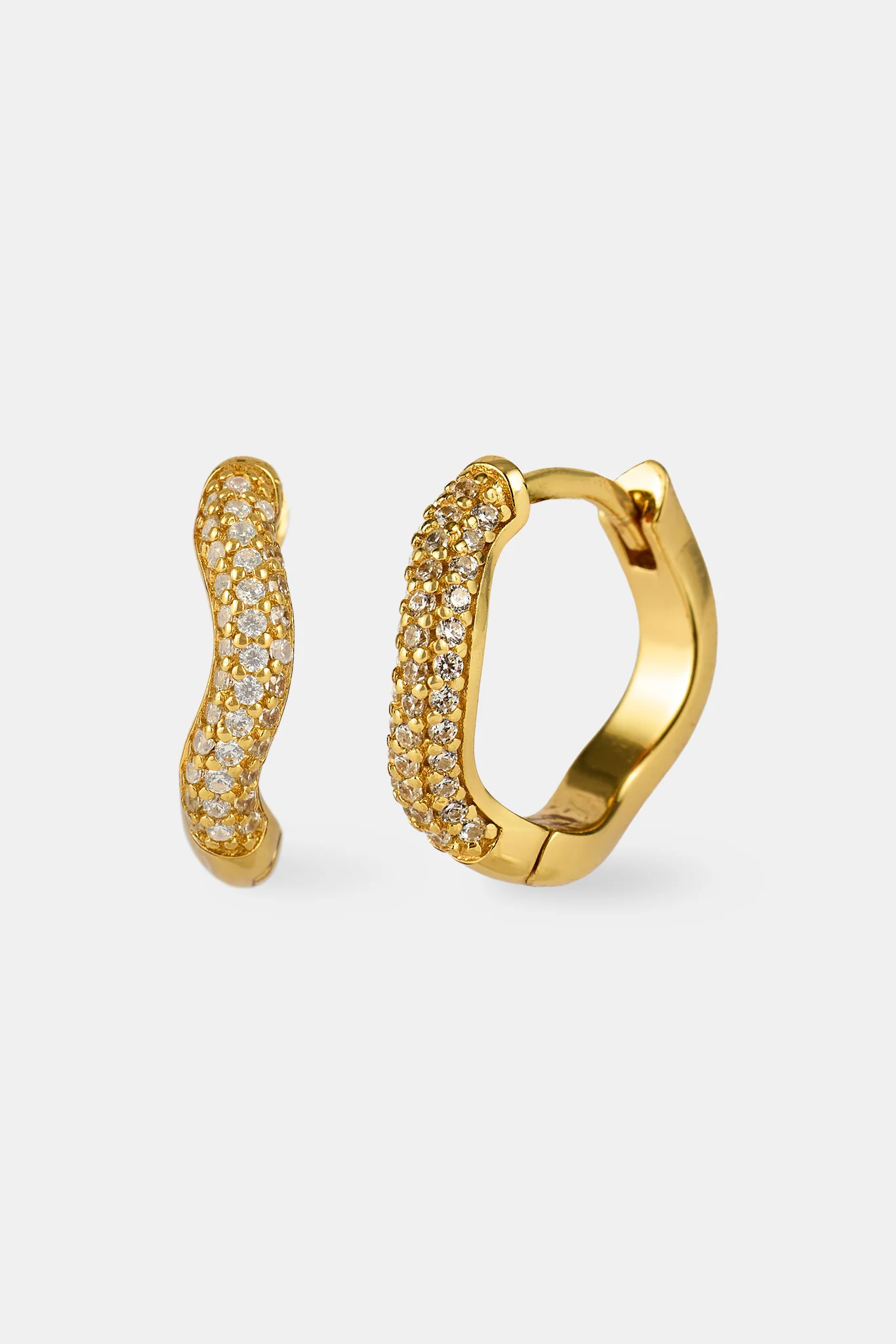 Iced Asymmetric Hoop Earrings - 15mm - Gold - Image 2