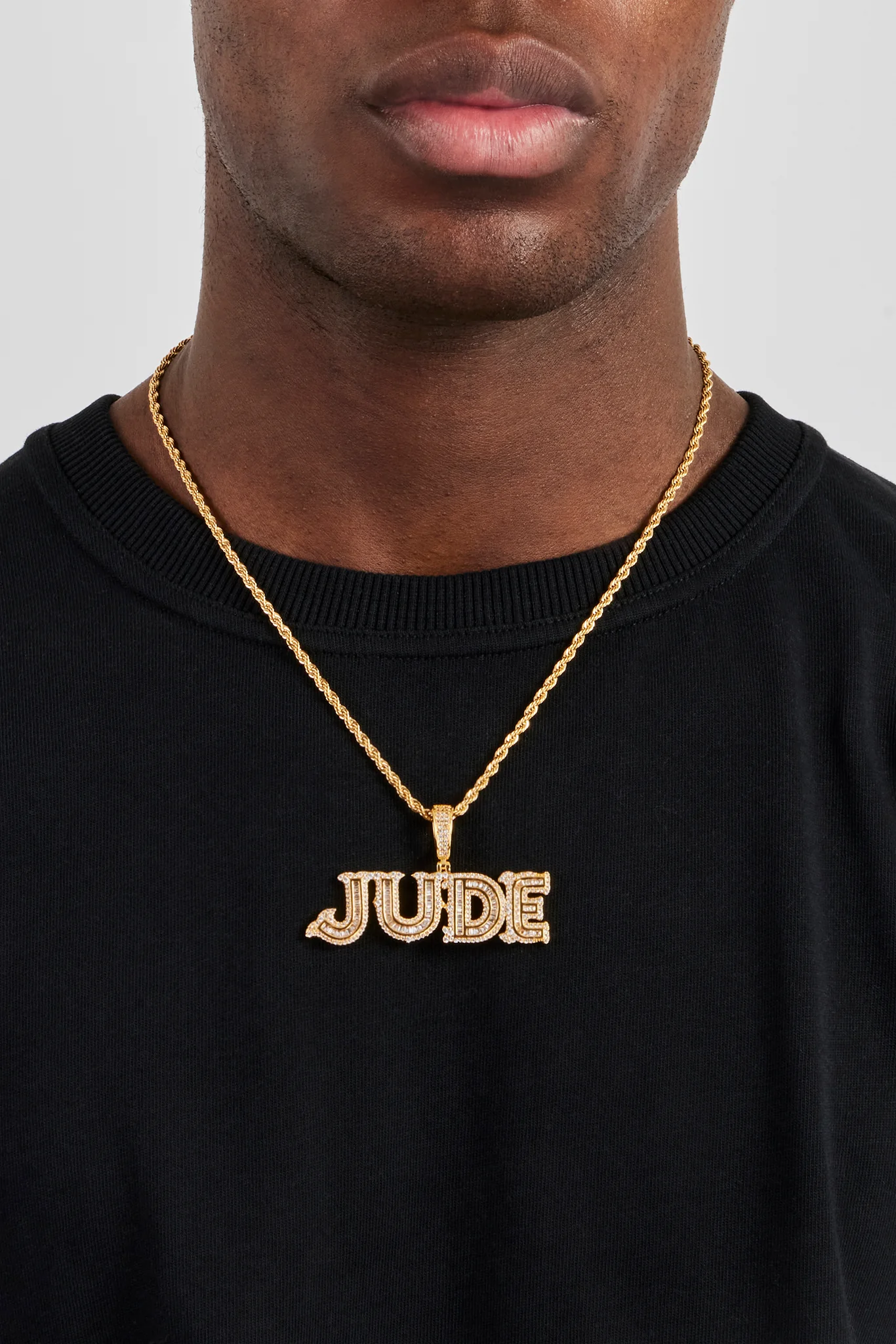 Iced Baguette Centre Letter Pendant - 22mm - Gold - Image 4