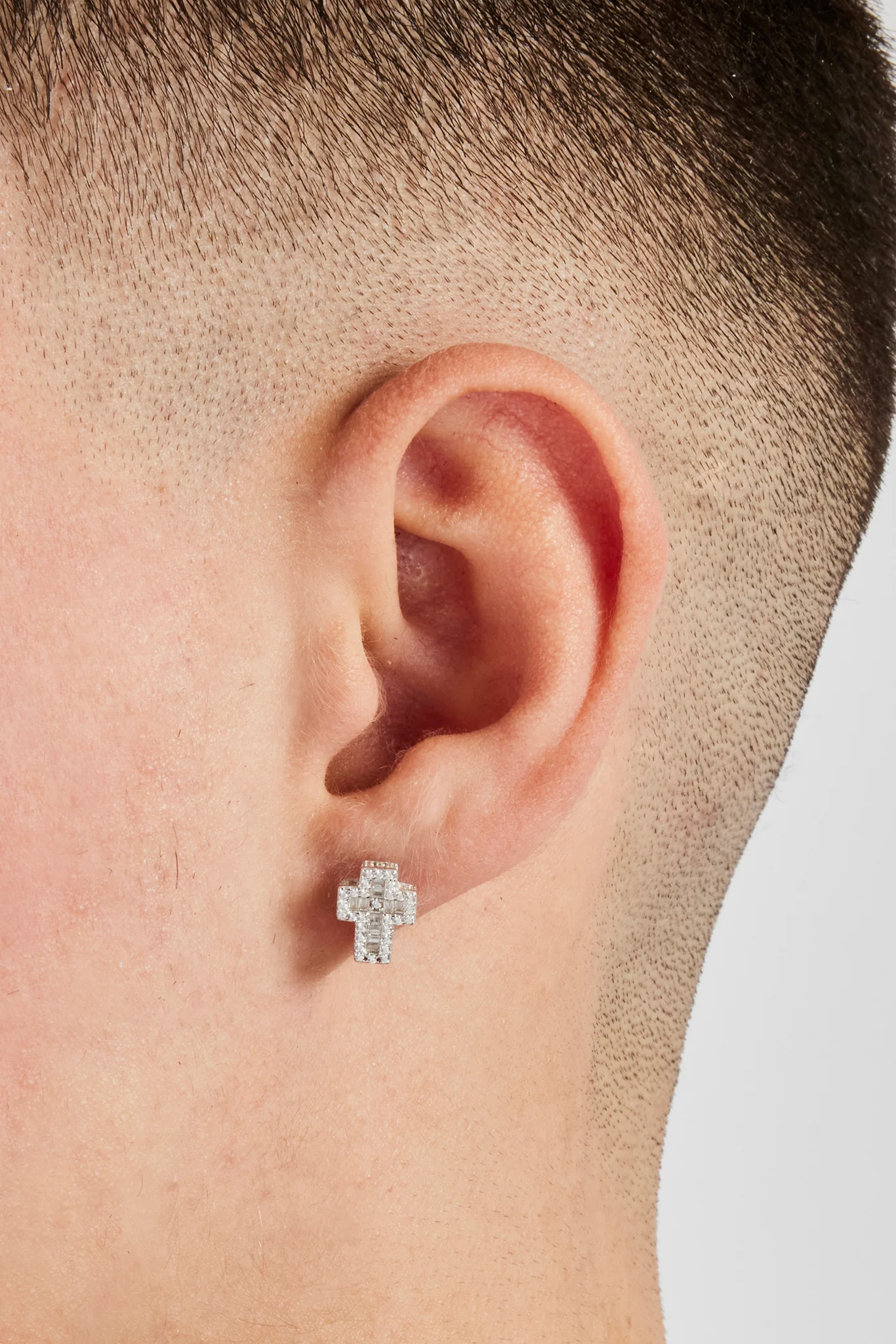Iced Baguette Cross Stud Earrings - 8mm - Image 2