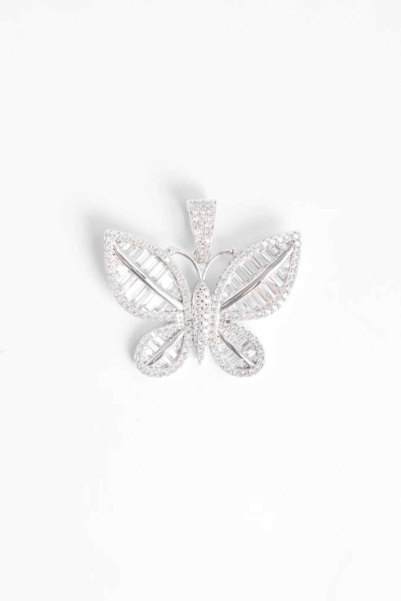 Iced Baguette CZ Butterfly Pendant - Image 2
