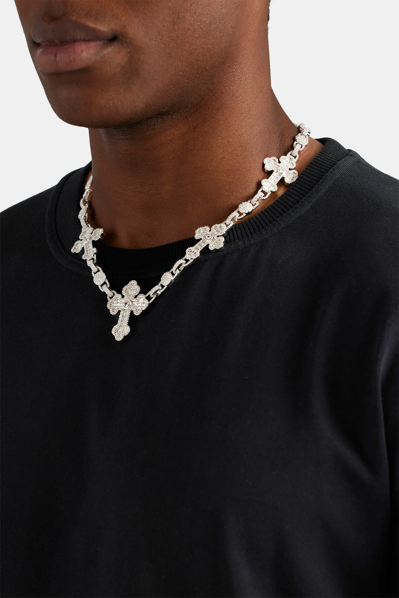 Iced Baguette CZ Cross Drop Chain - Image 3