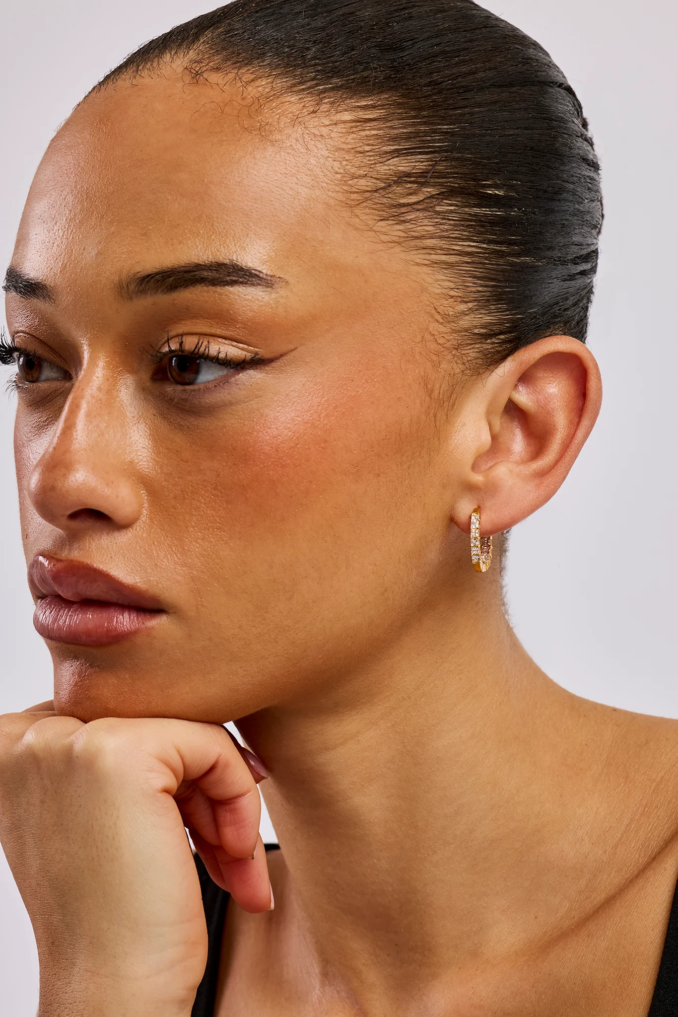 Iced Baguette Hoop Earrings - 20mm - Gold - Image 3
