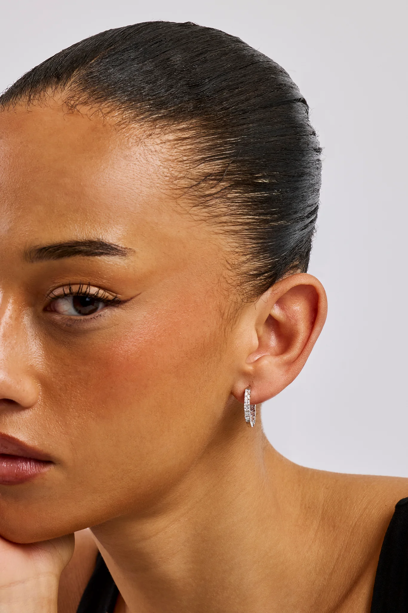 Iced Baguette Hoop Earrings - 20mm - White Gold - Image 2