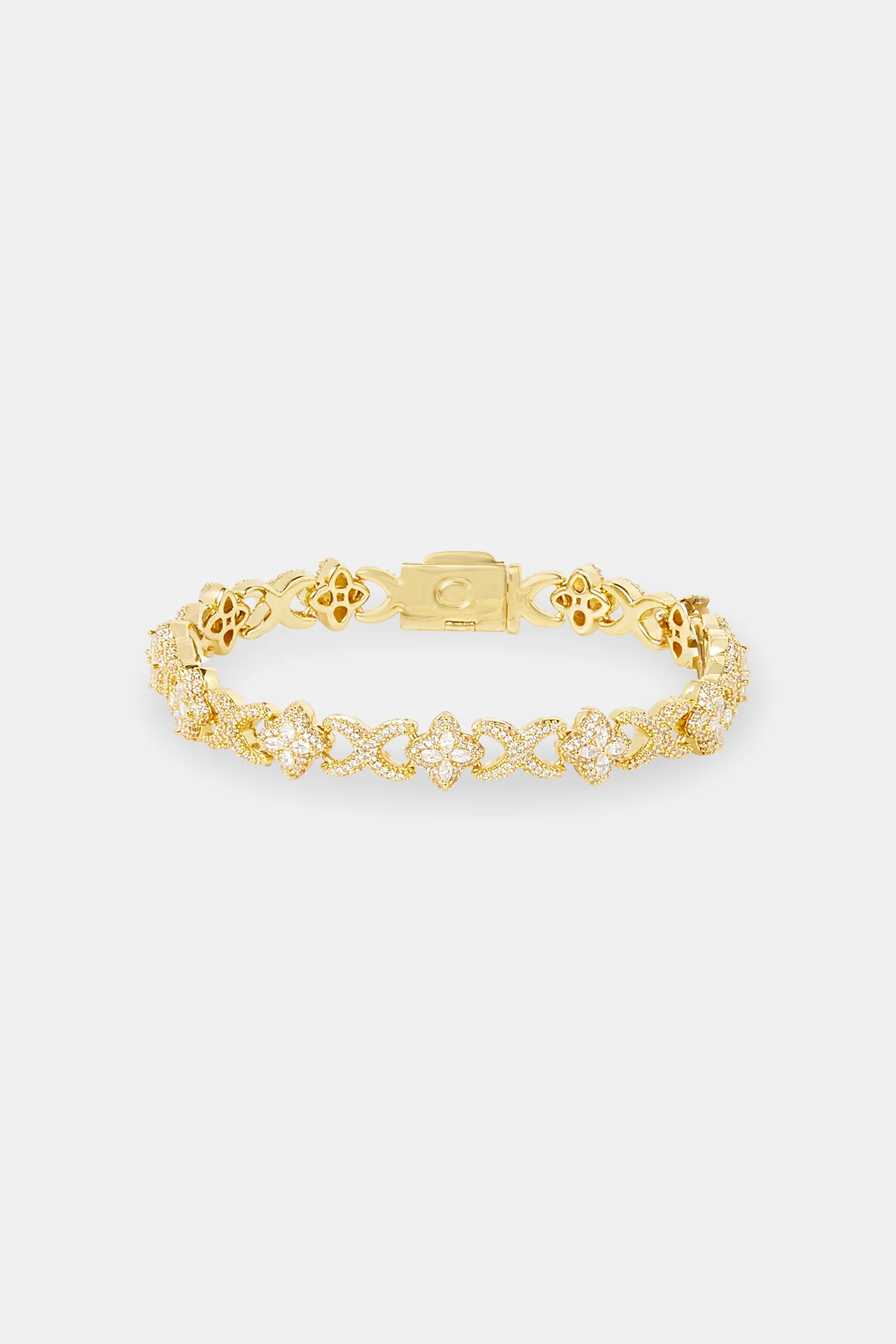 Iced Baguette Motif Infinity Bracelet - 10mm - Gold - Image 2