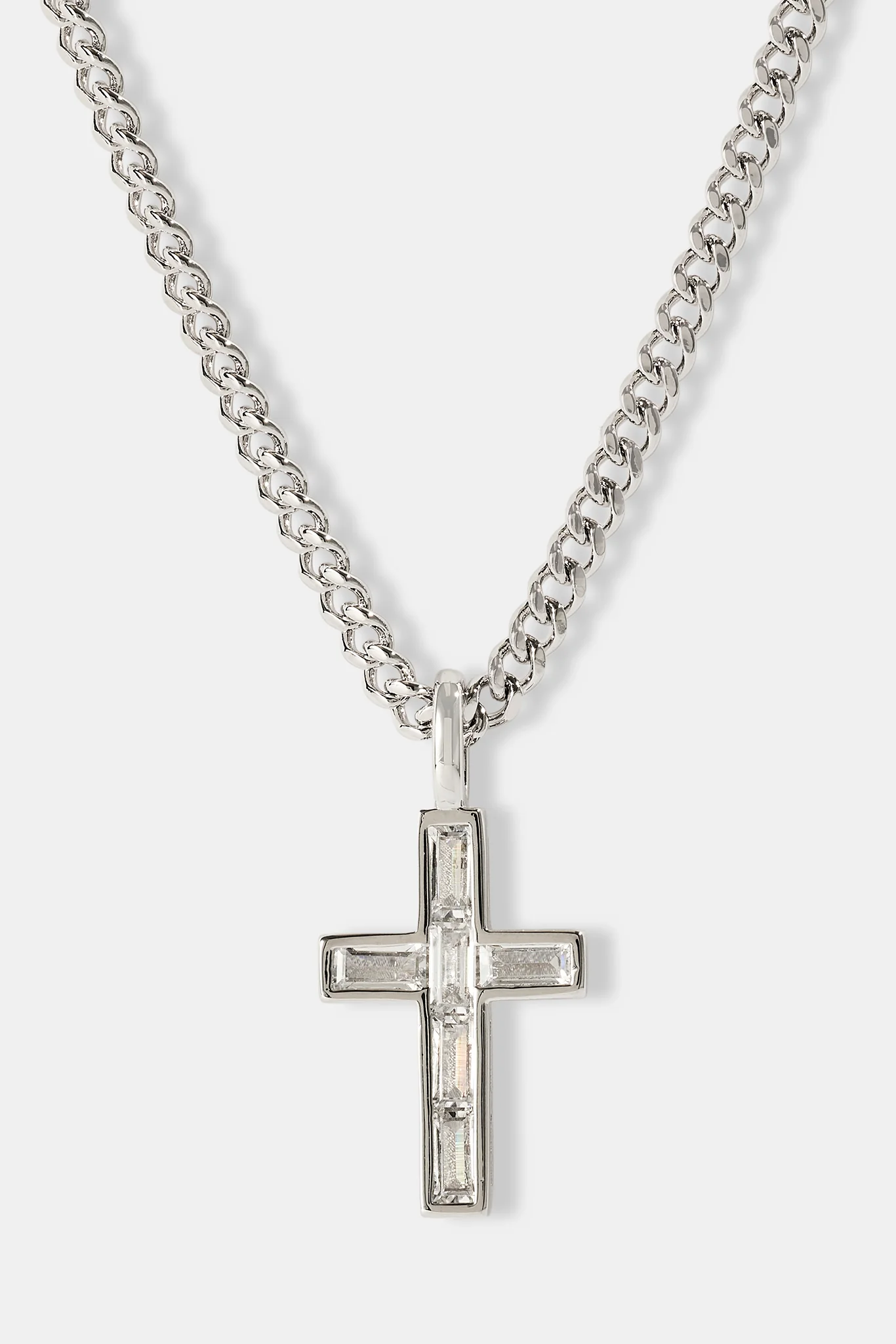 Iced Baguette Stone Cross Necklace - 25mm - Image 3