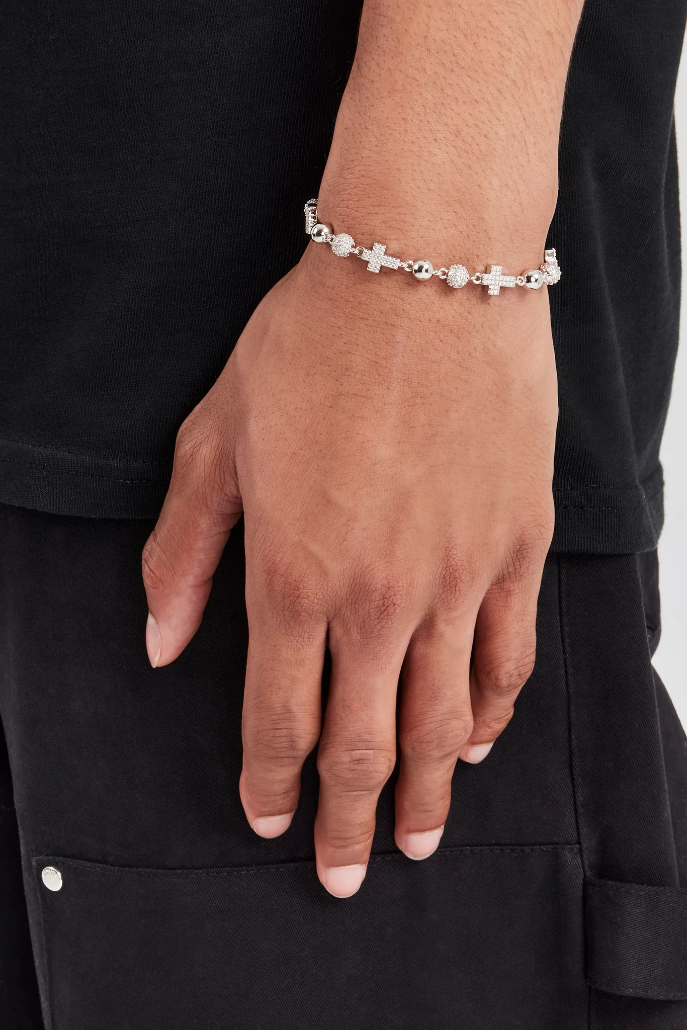 Iced Bead & Cross Bracelet - 6mm
