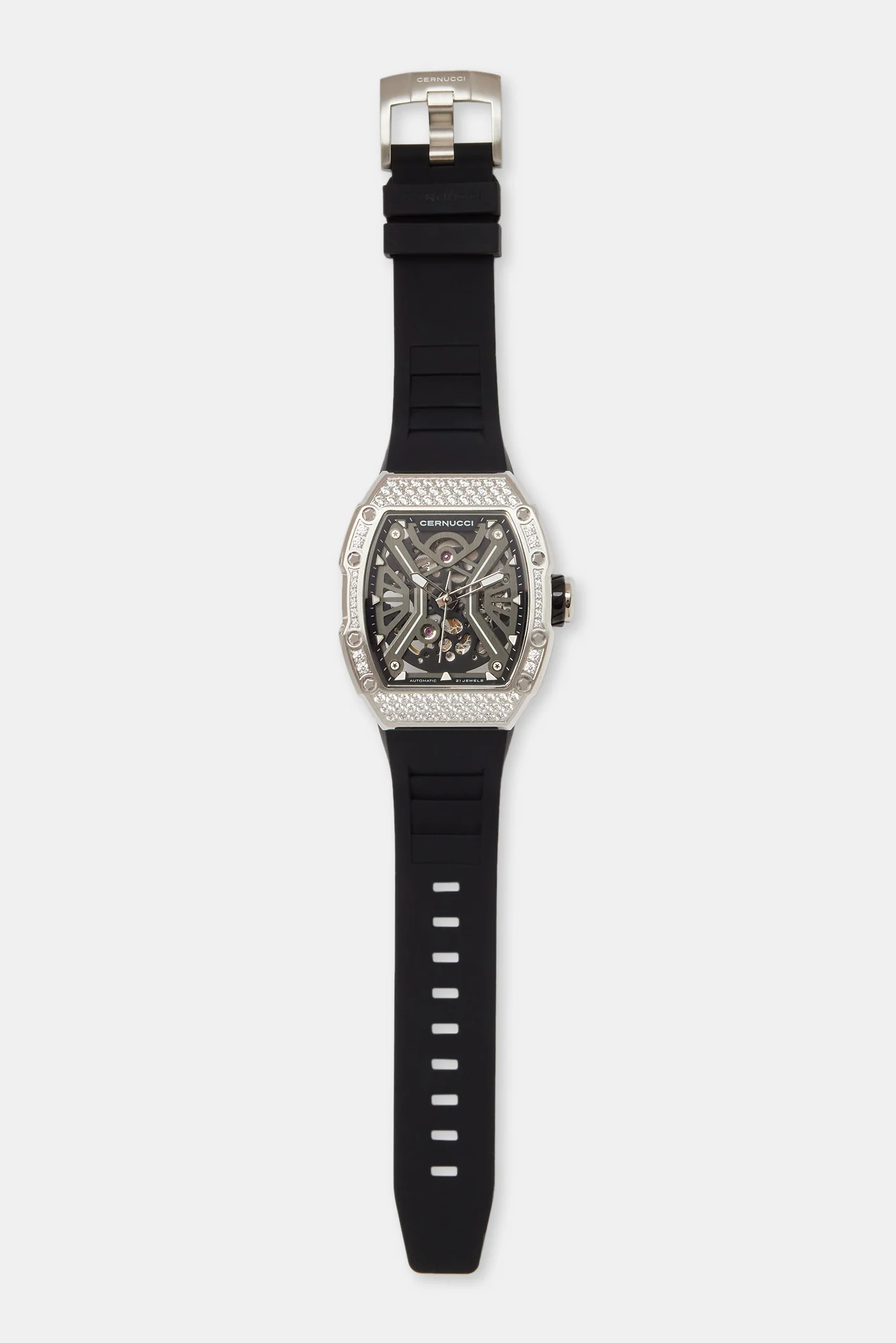 Iced Bezel Skeleton Rubber Strap Watch - Image 2