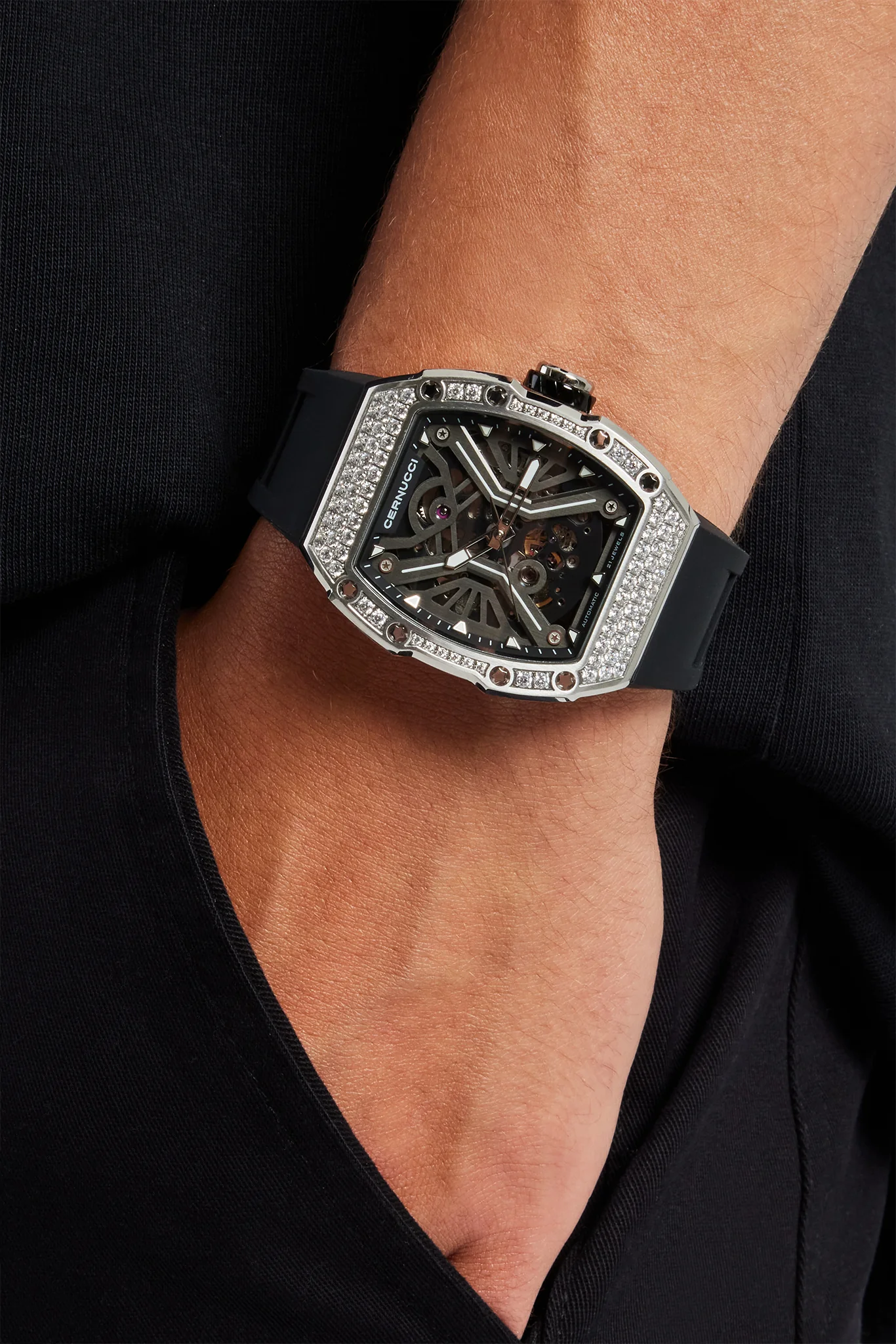 Iced Bezel Skeleton Rubber Strap Watch - Image 3