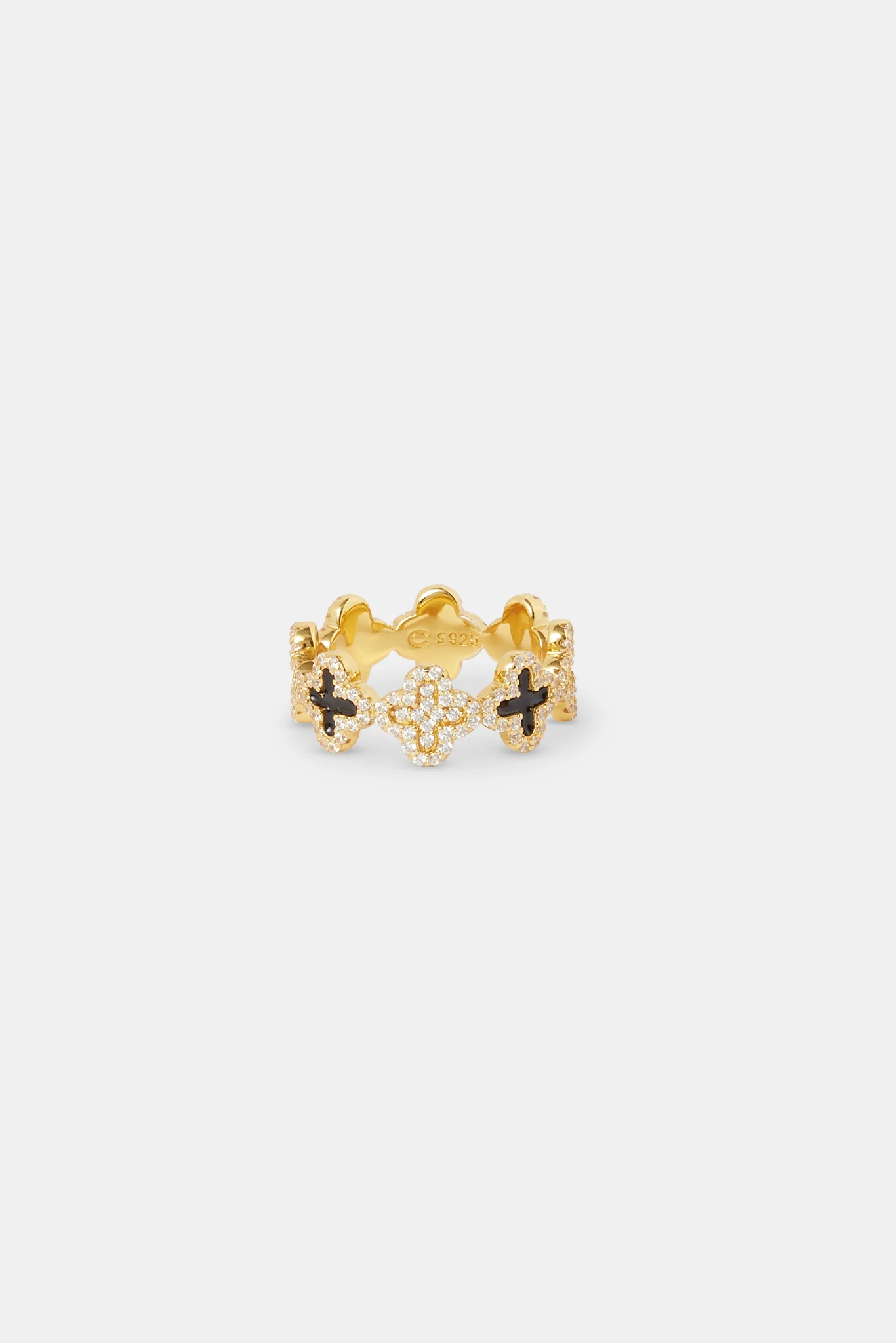Iced & Black Enamel Connecting Motif Ring - 8mm - Image 2