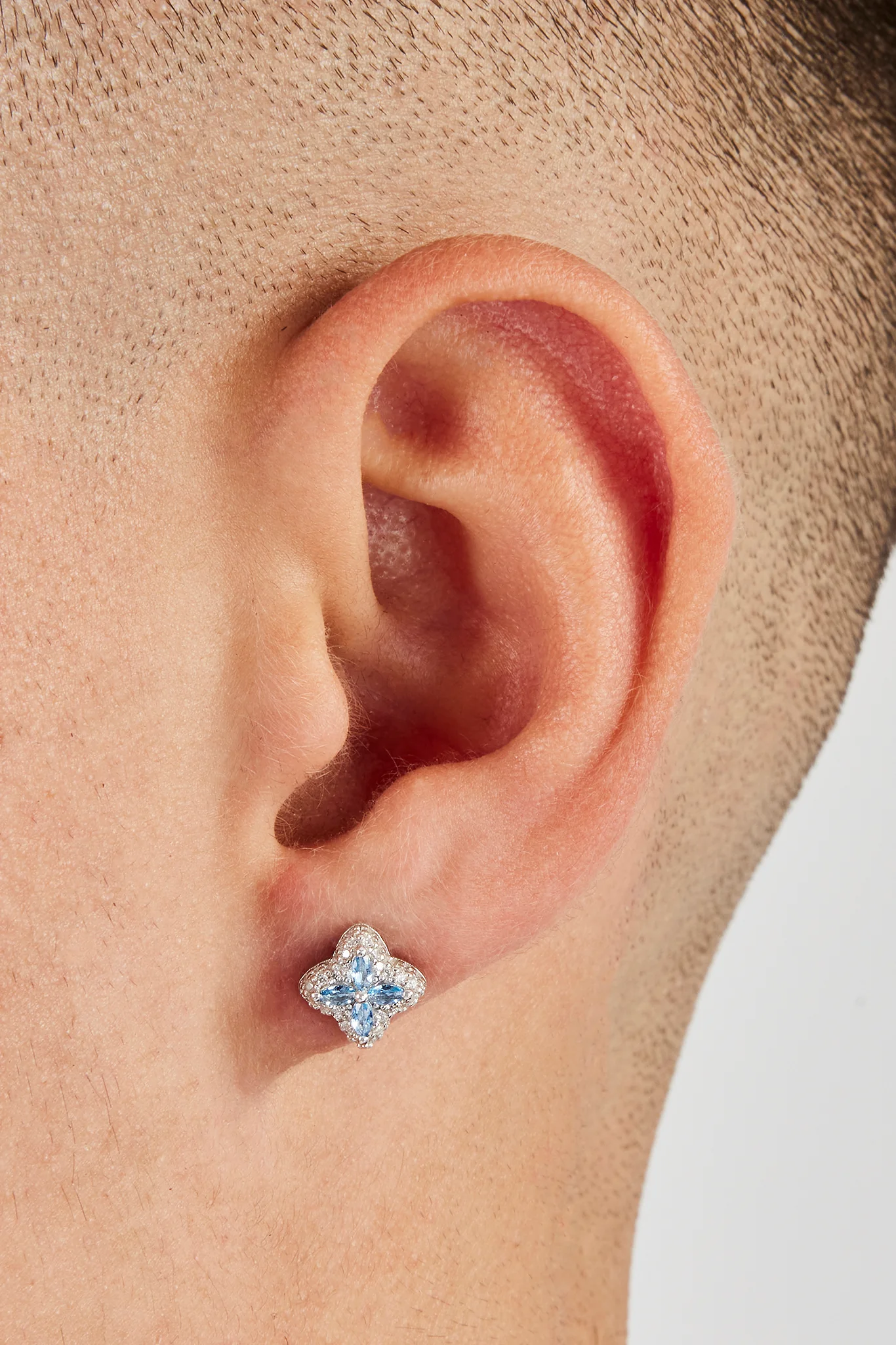 Iced Blue Baguette Motif Stud Earrings - 8mm - Image 2