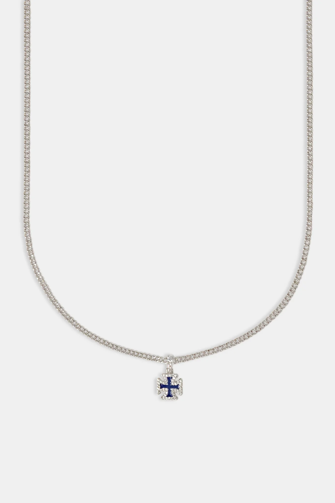 Iced Blue Enamel Cross Motif Cuban Necklace - 10mm - Image 2