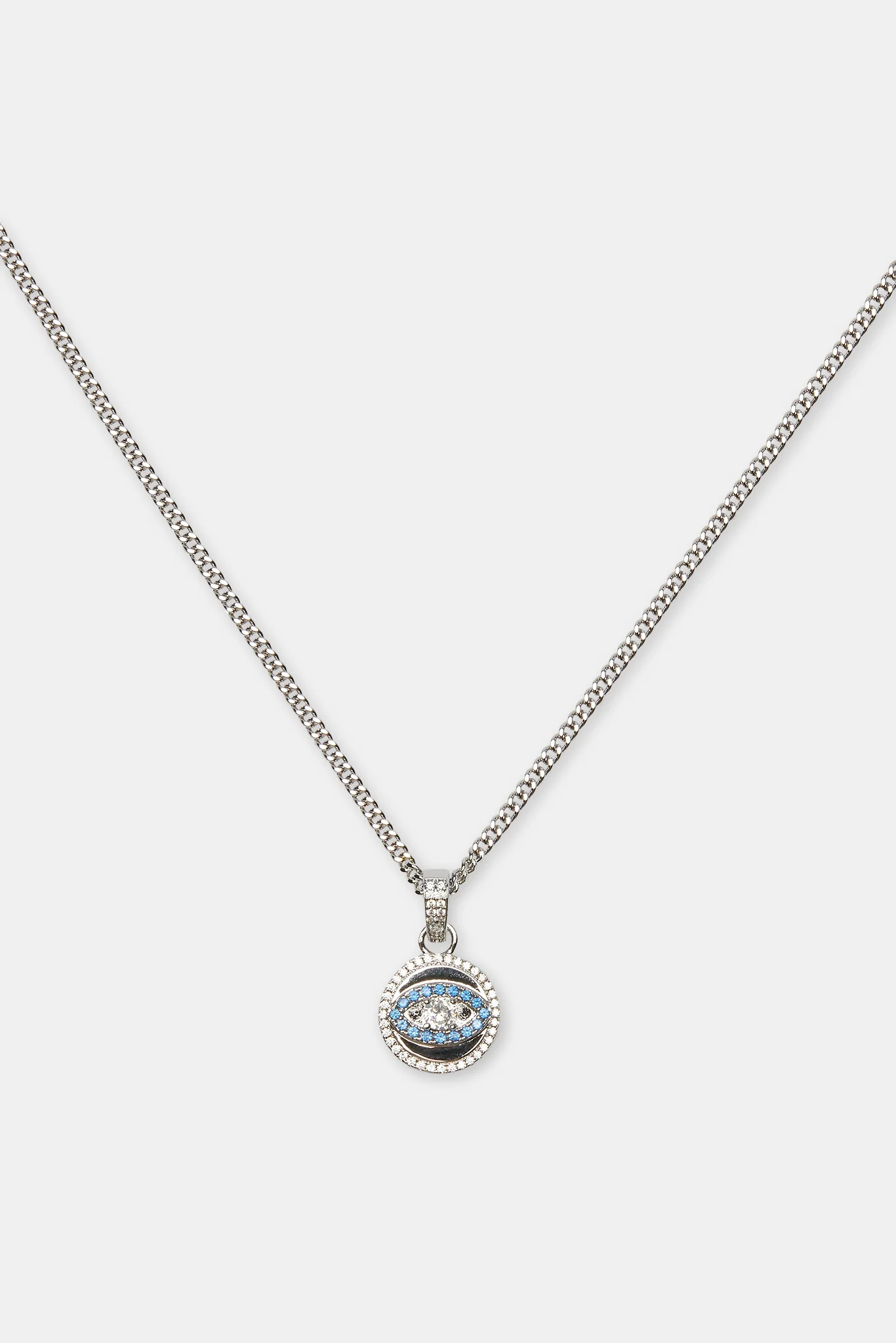 Iced Blue Evil Eye Disc Necklace - 20mm - Image 2