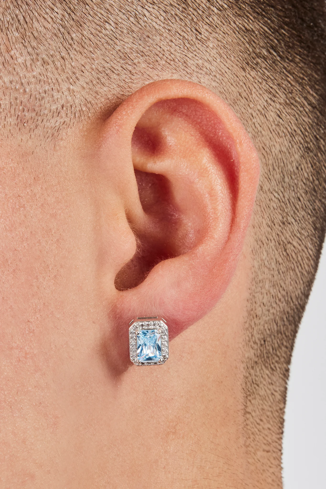 Iced Blue Gemstone Stud Earrings - 10mm - Image 2