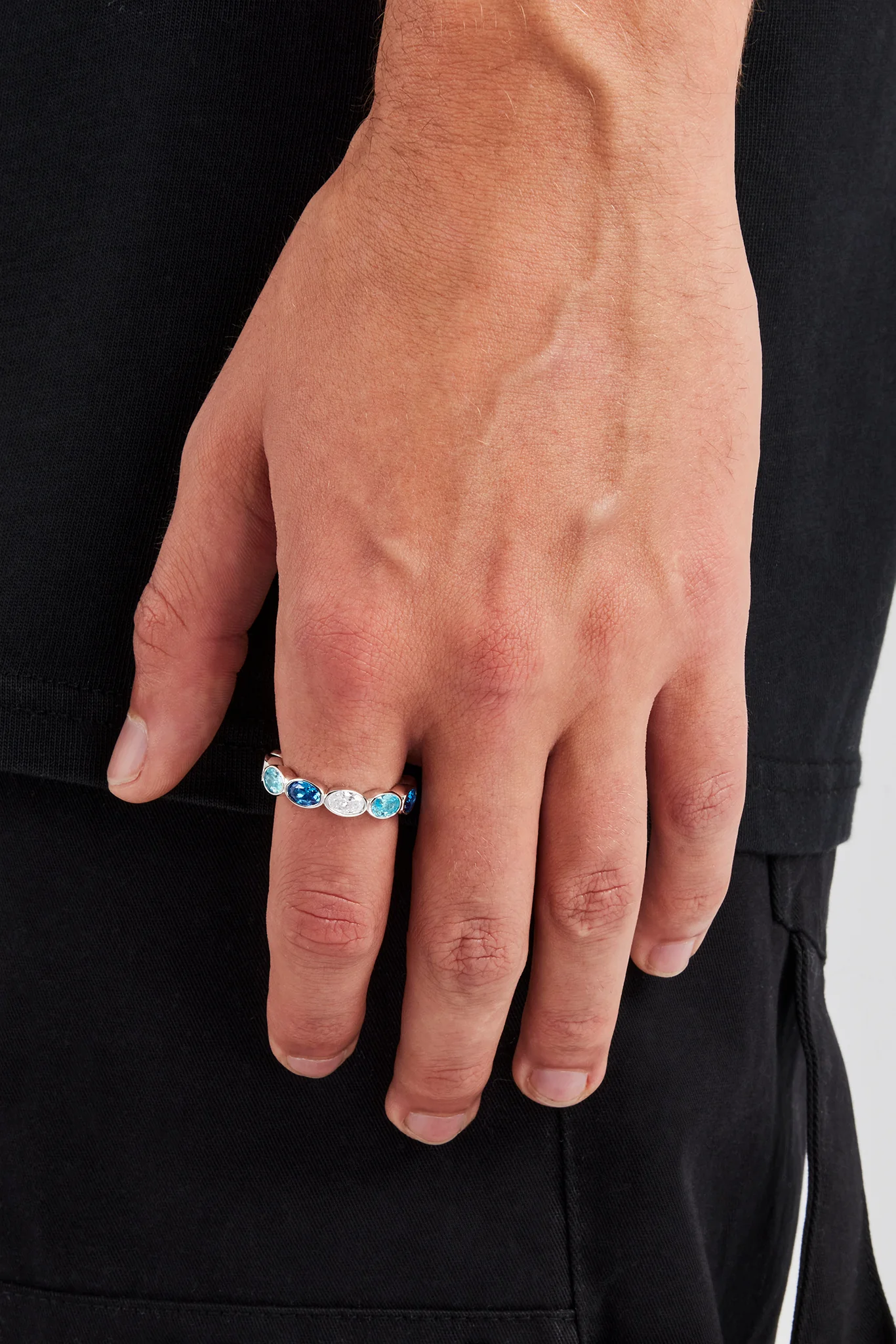 Iced Blue Oval Stone Ring - 6mm - Image 2
