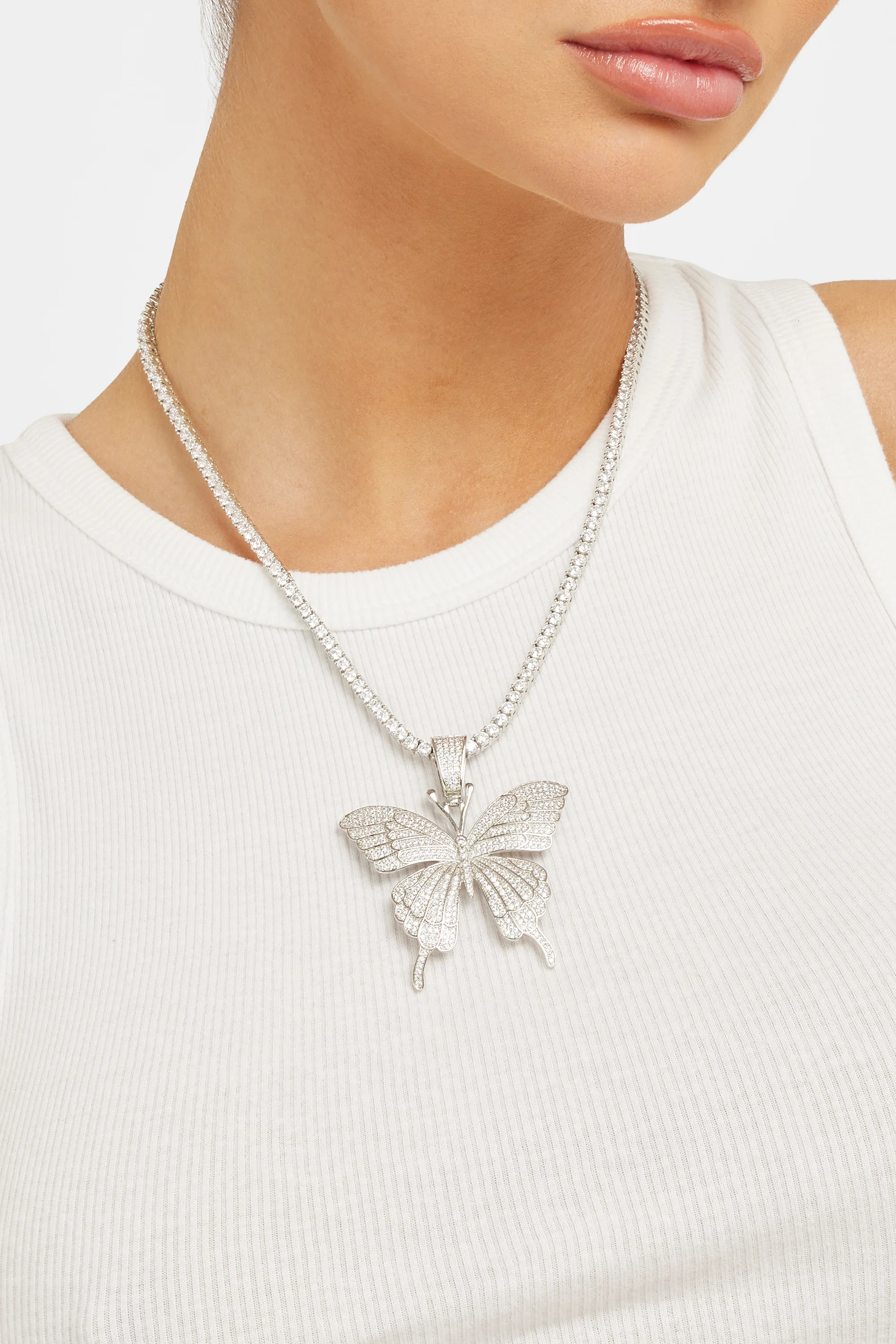 Iced Butterfly & 3mm Tennis Chain Necklace - Image 2