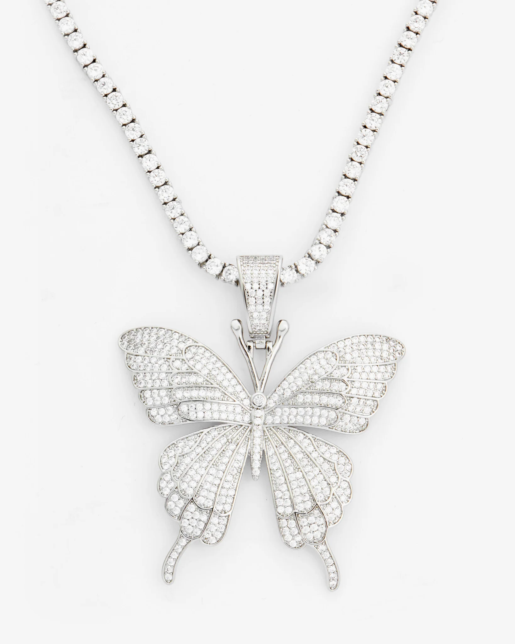 Iced Butterfly & 3mm Tennis Chain Necklace - Image 3