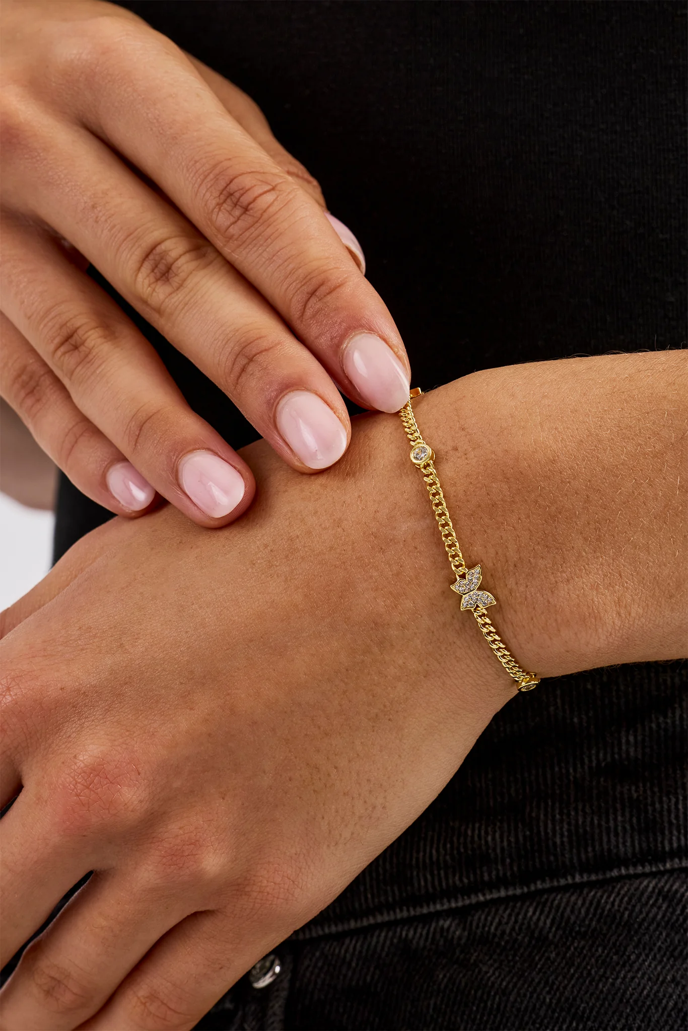 Iced Butterfly Pendant Bracelet - 8mm - Gold - Image 2