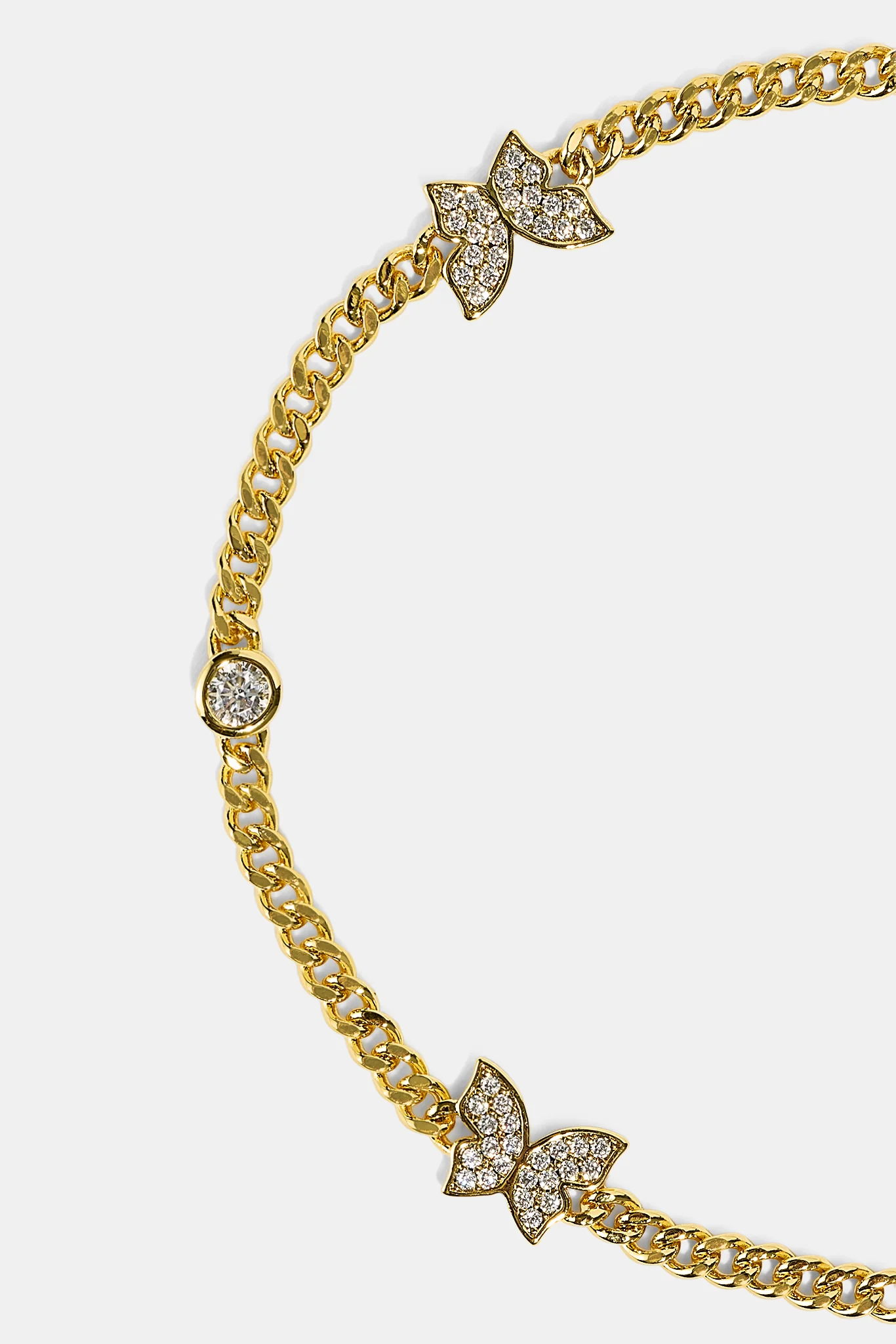 Iced Butterfly Pendant Bracelet - 8mm - Gold - Image 3