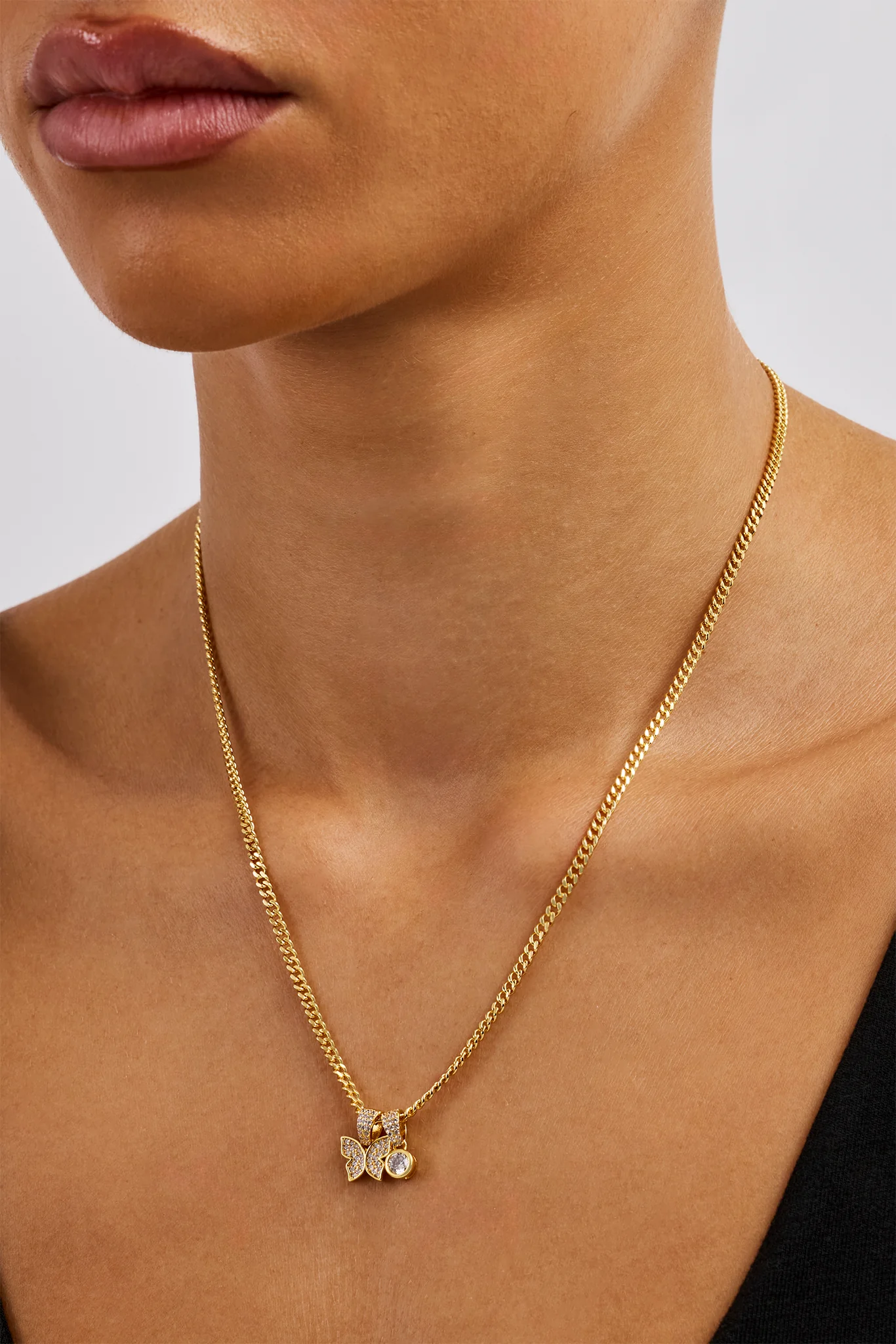 Iced Butterfly Pendant Necklace - 15mm - Gold - Image 2
