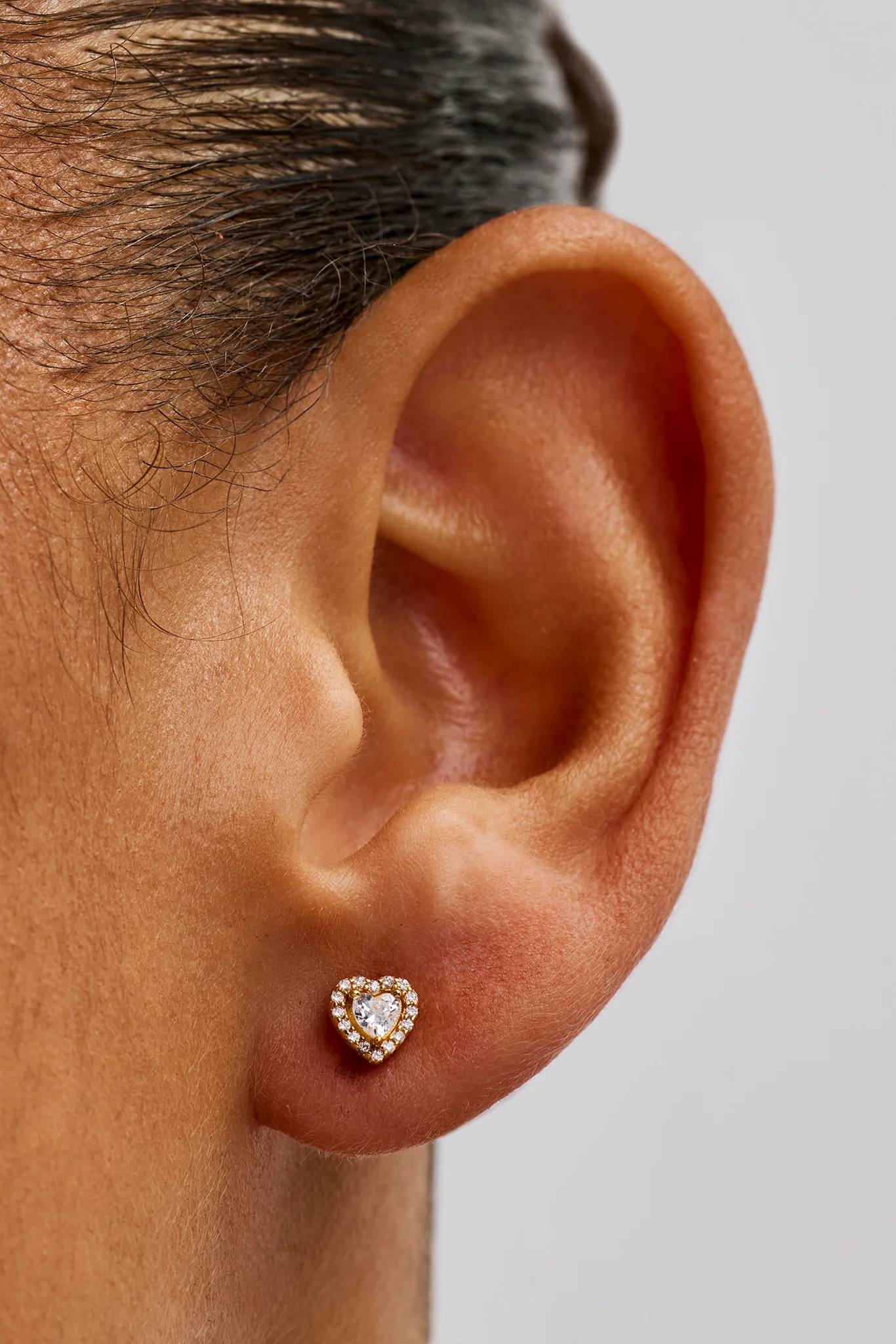 Iced Centre Heart Stud Earrings - 6mm - Gold - Image 2