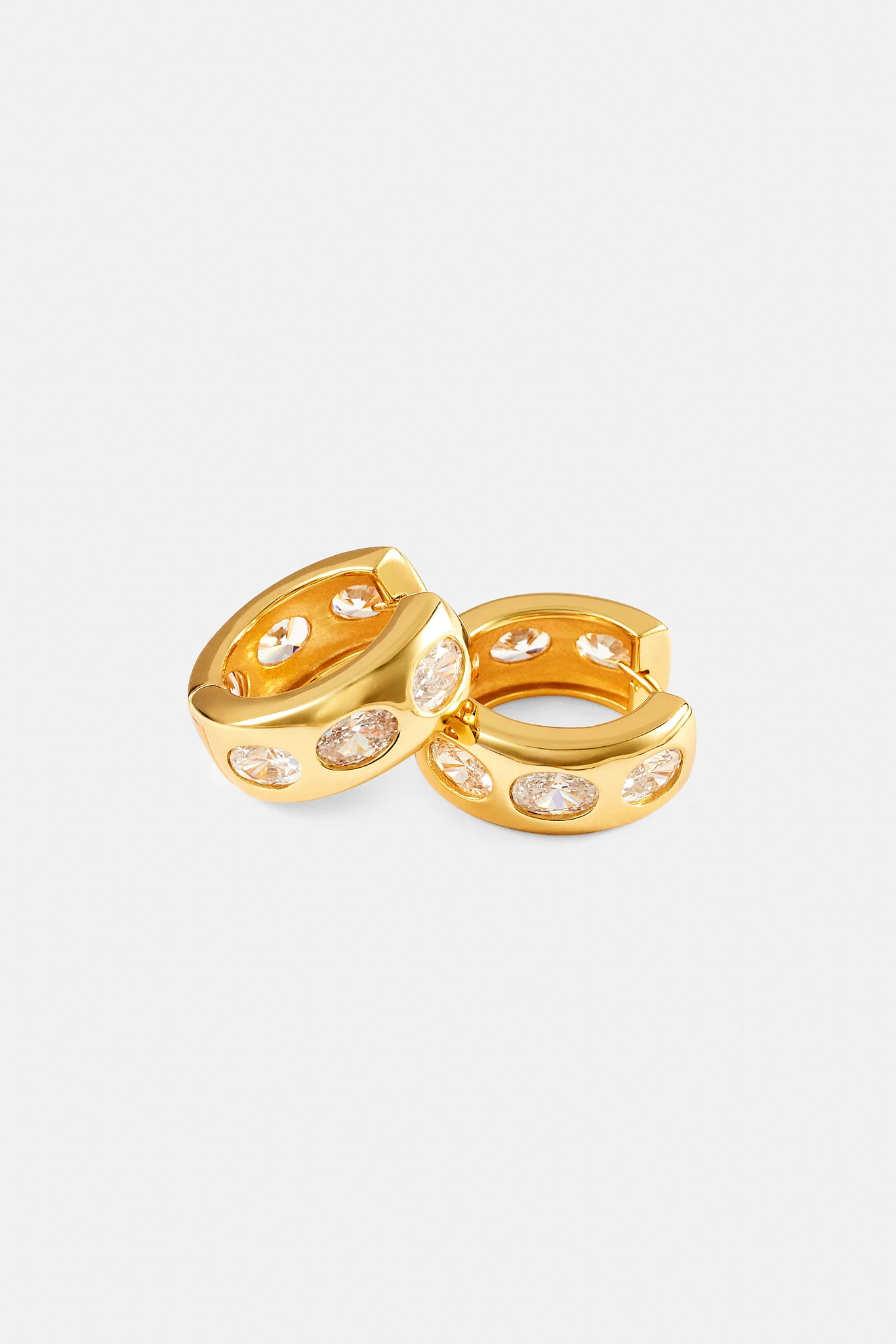 Iced Centre Polished Hoop Earrings - 20mm - Gold - Image 3