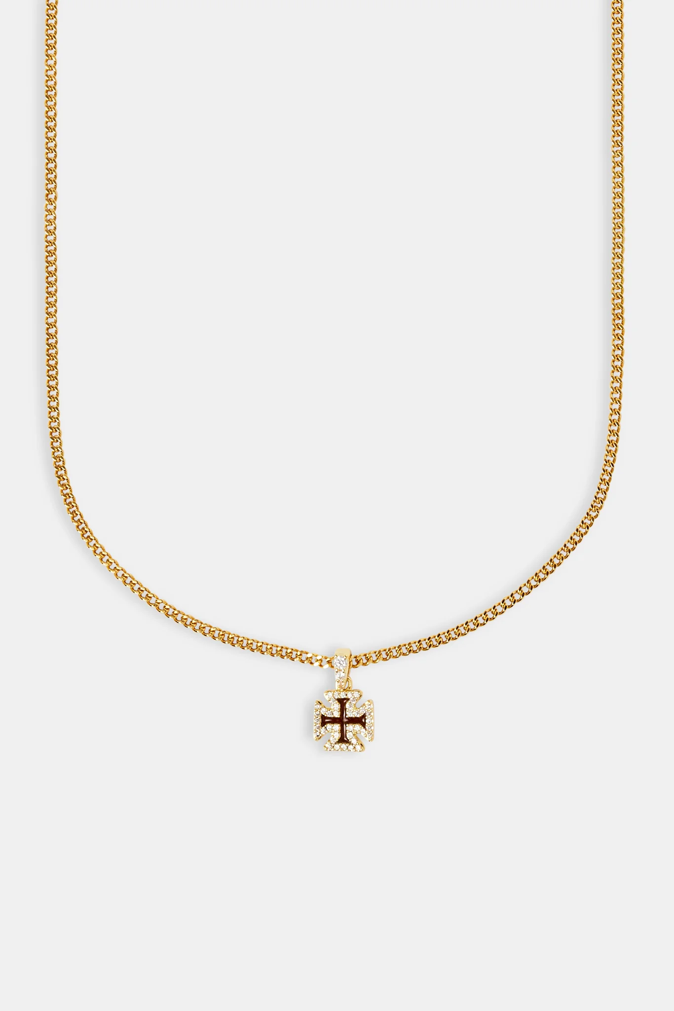 Iced Chocolate Enamel Cross Motif Cuban Necklace - 10mm - Image 2