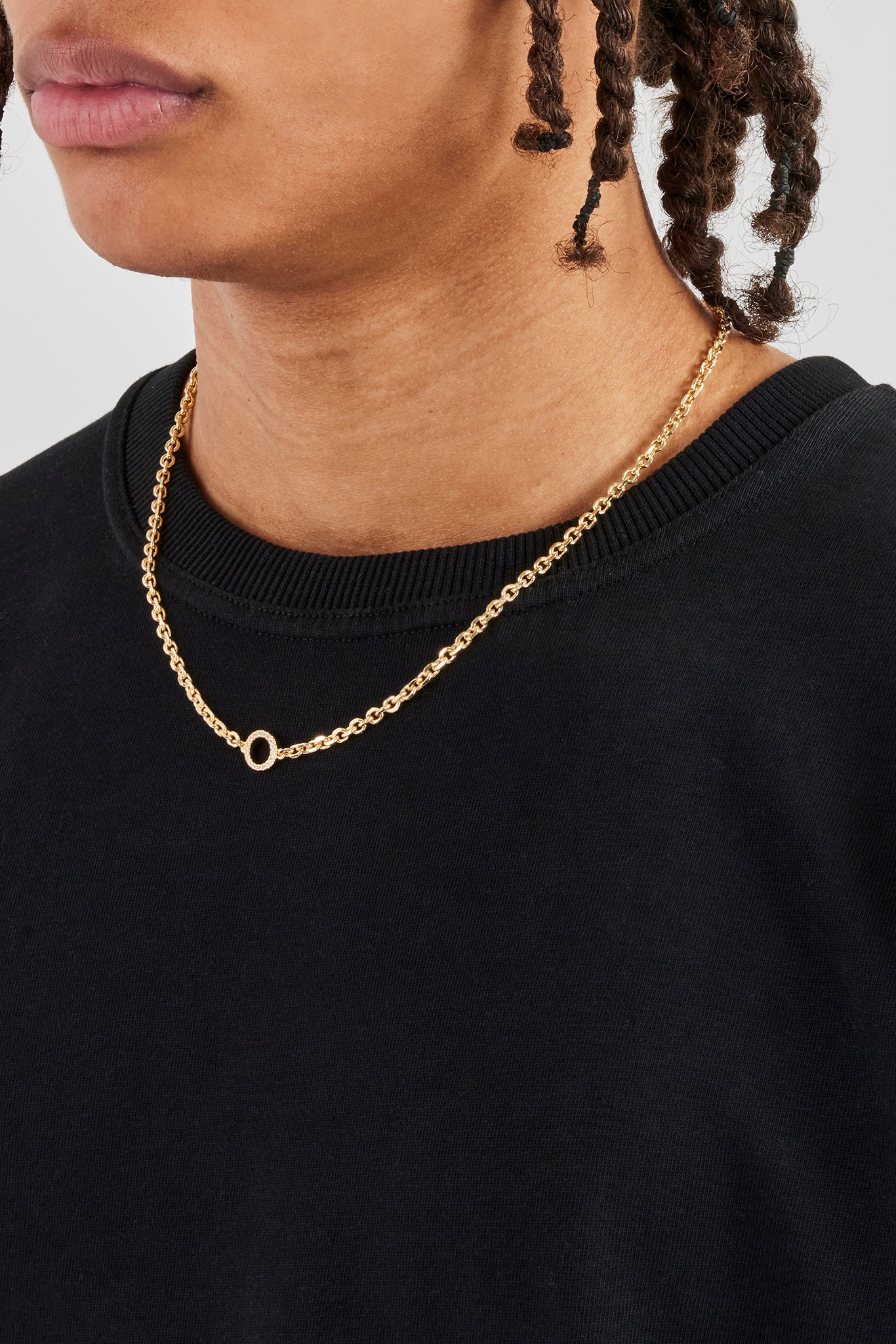 Iced Circle Outline Pendant Necklace - 10mm - Gold - Image 3