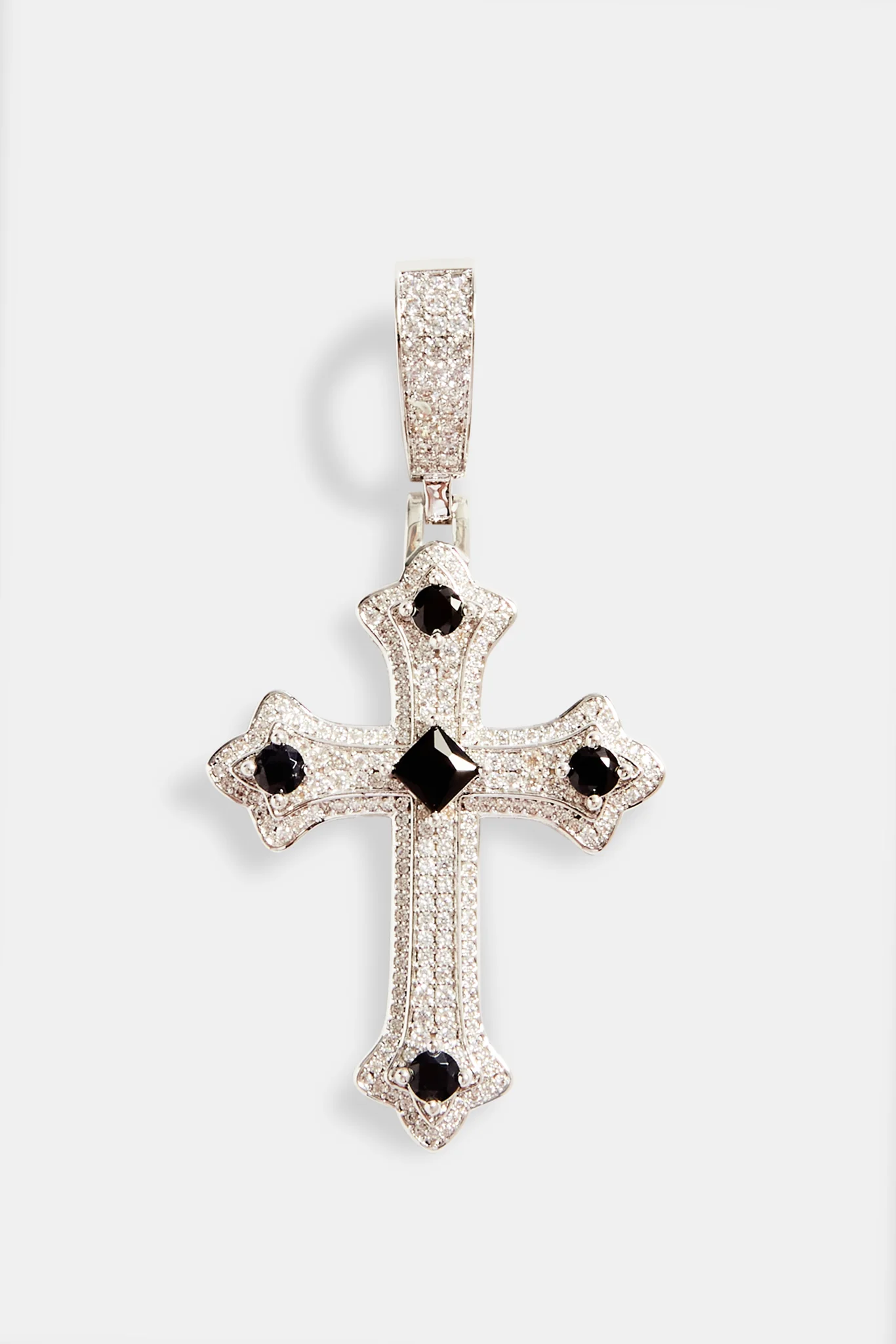 Iced Clear & Black CZ Cross Pendant - Image 2