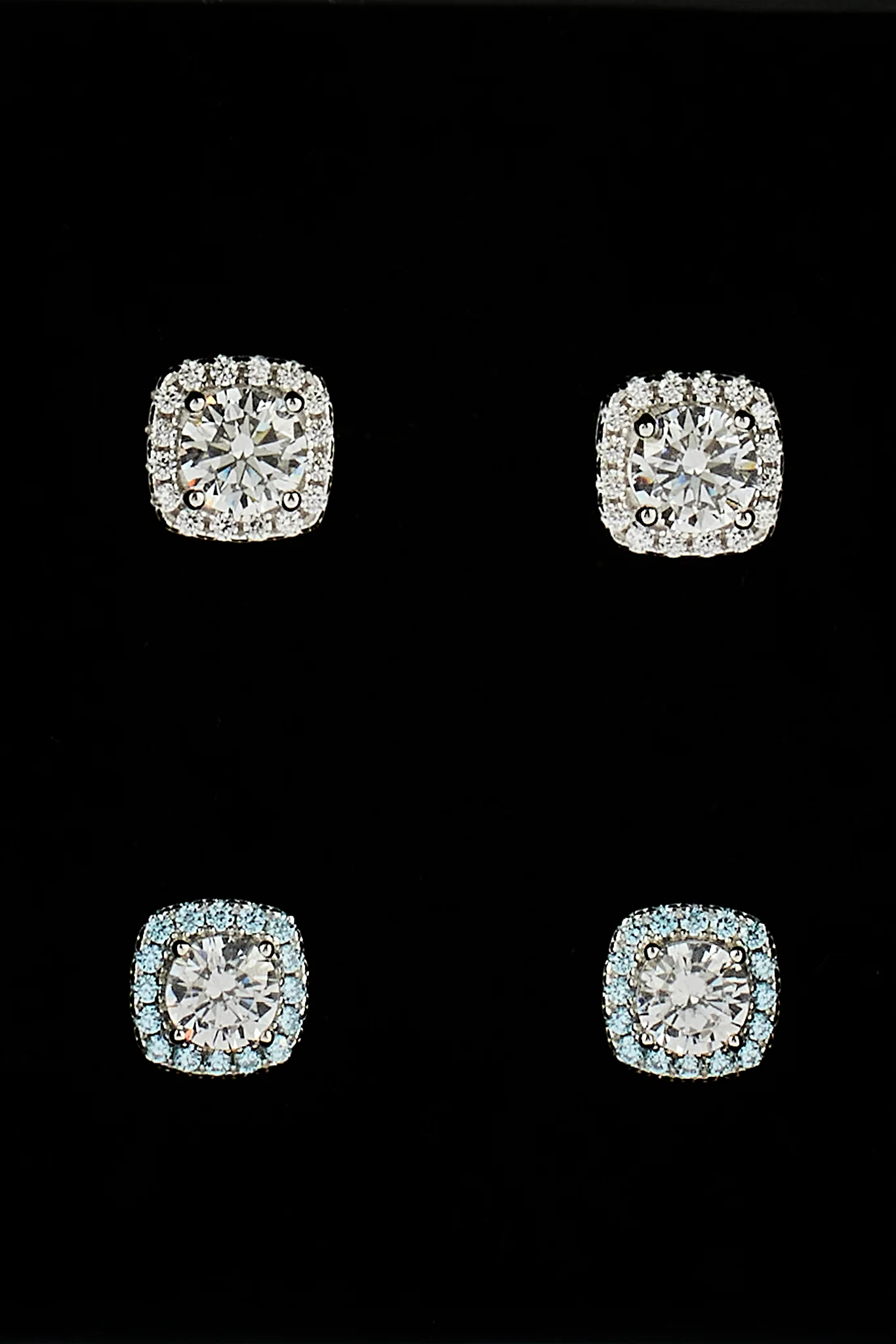 Iced Clear & Blue Cluster Stud Earrings - 7mm - Image 2