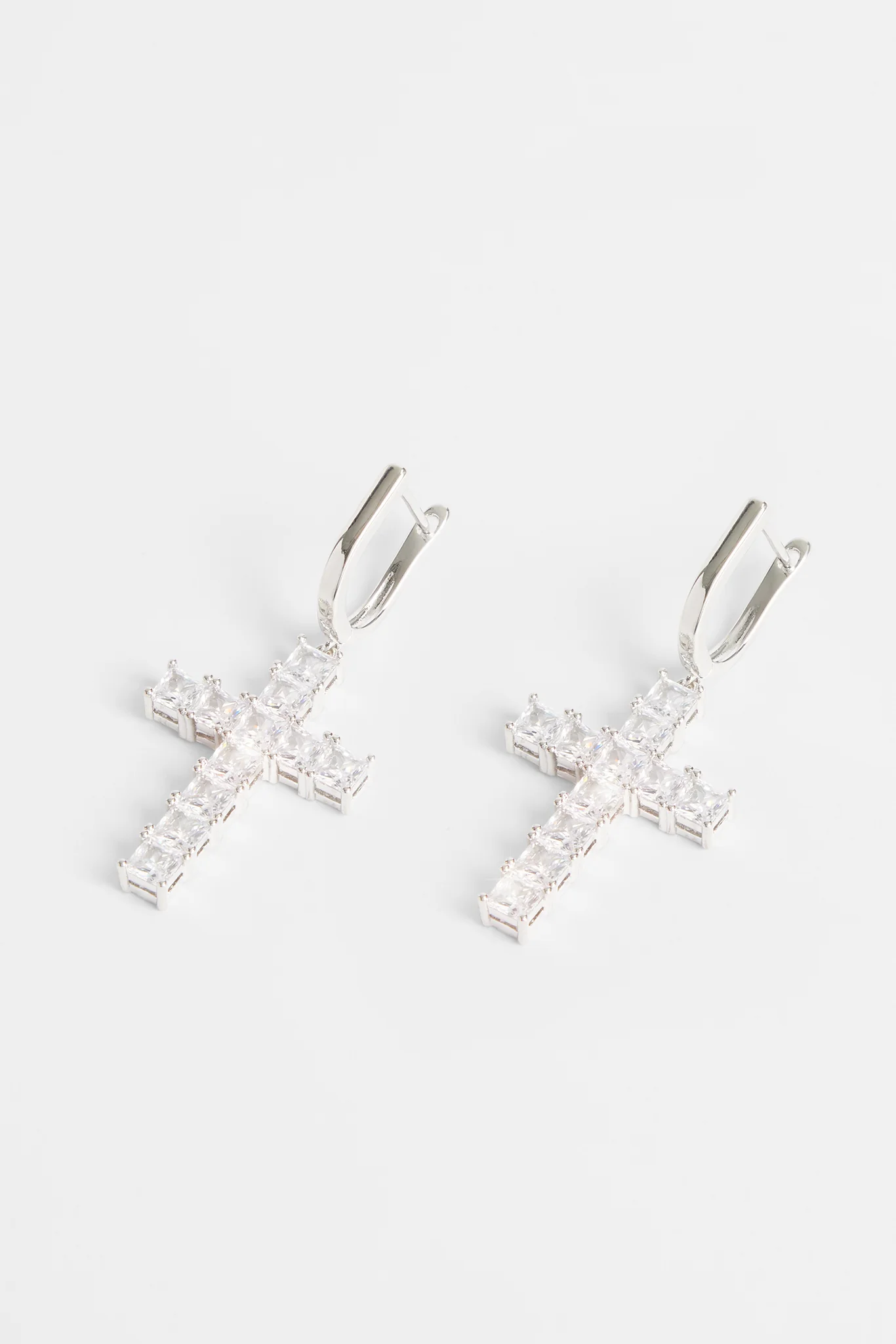 Iced Clear Cross Drop Earrings