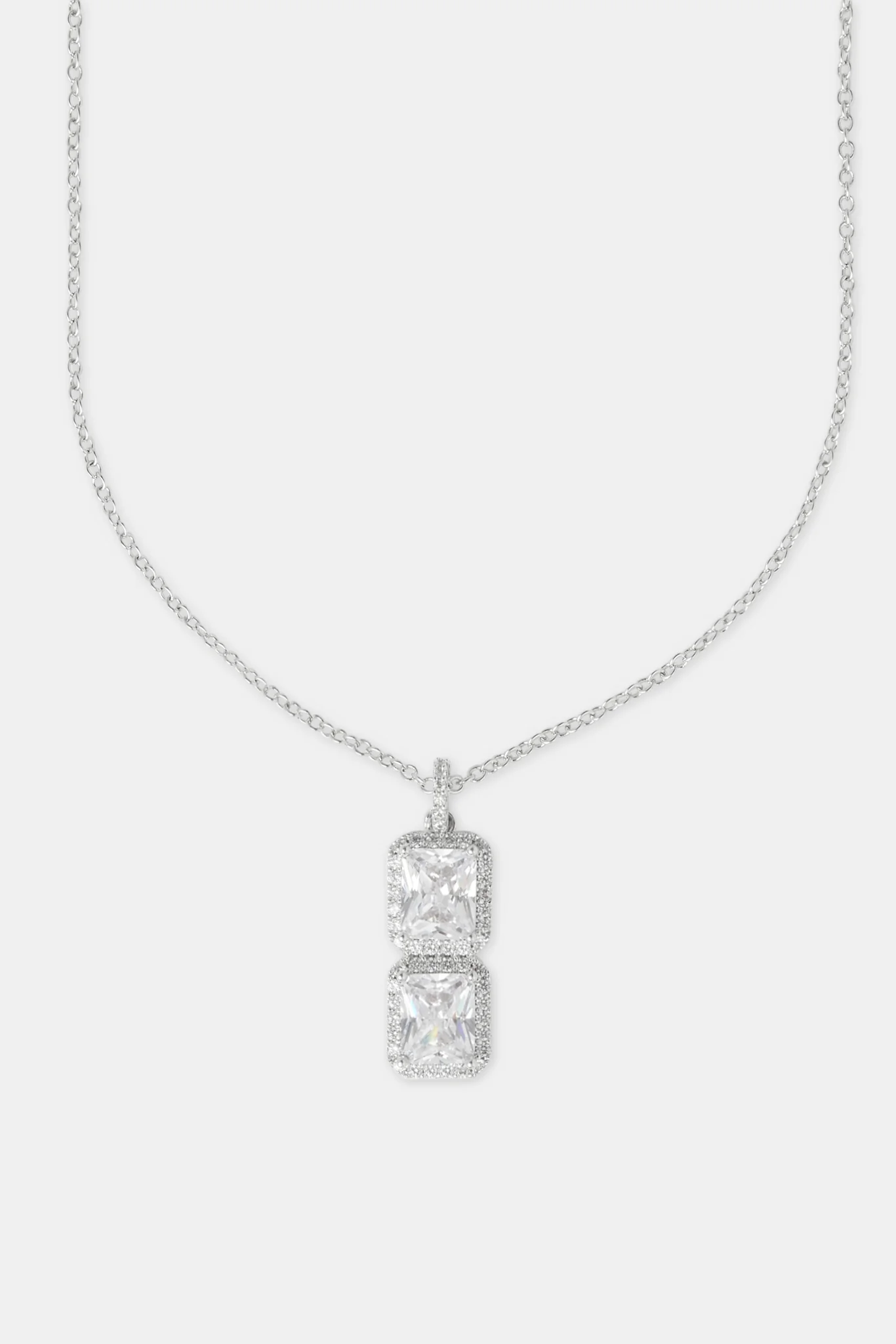 Iced Clear Double Stone Pendant Necklace - 40mm - Image 2