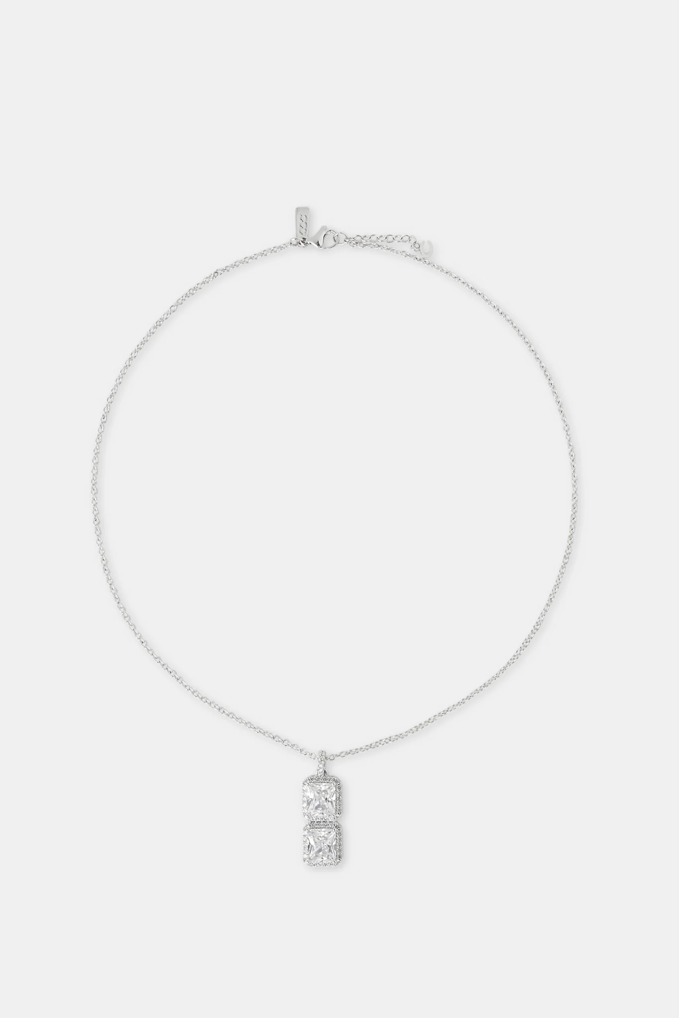 Iced Clear Double Stone Pendant Necklace - 40mm - Image 4